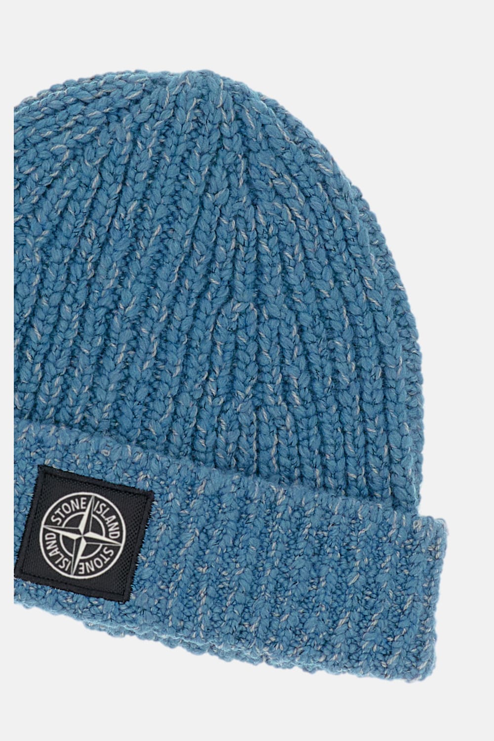 Stone Island Fancy Yarn Mouliné Wool Beanie In Blue