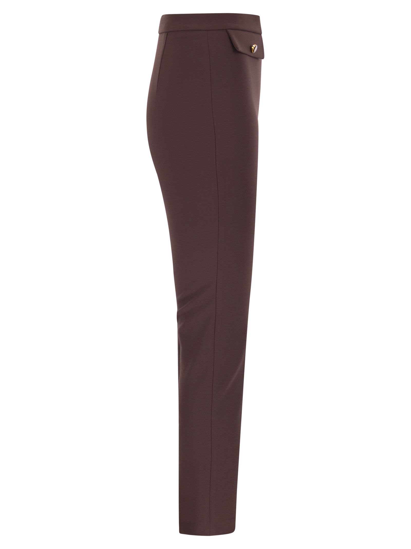 Elisabetta Franchi Double Crepe Trousers In Brown