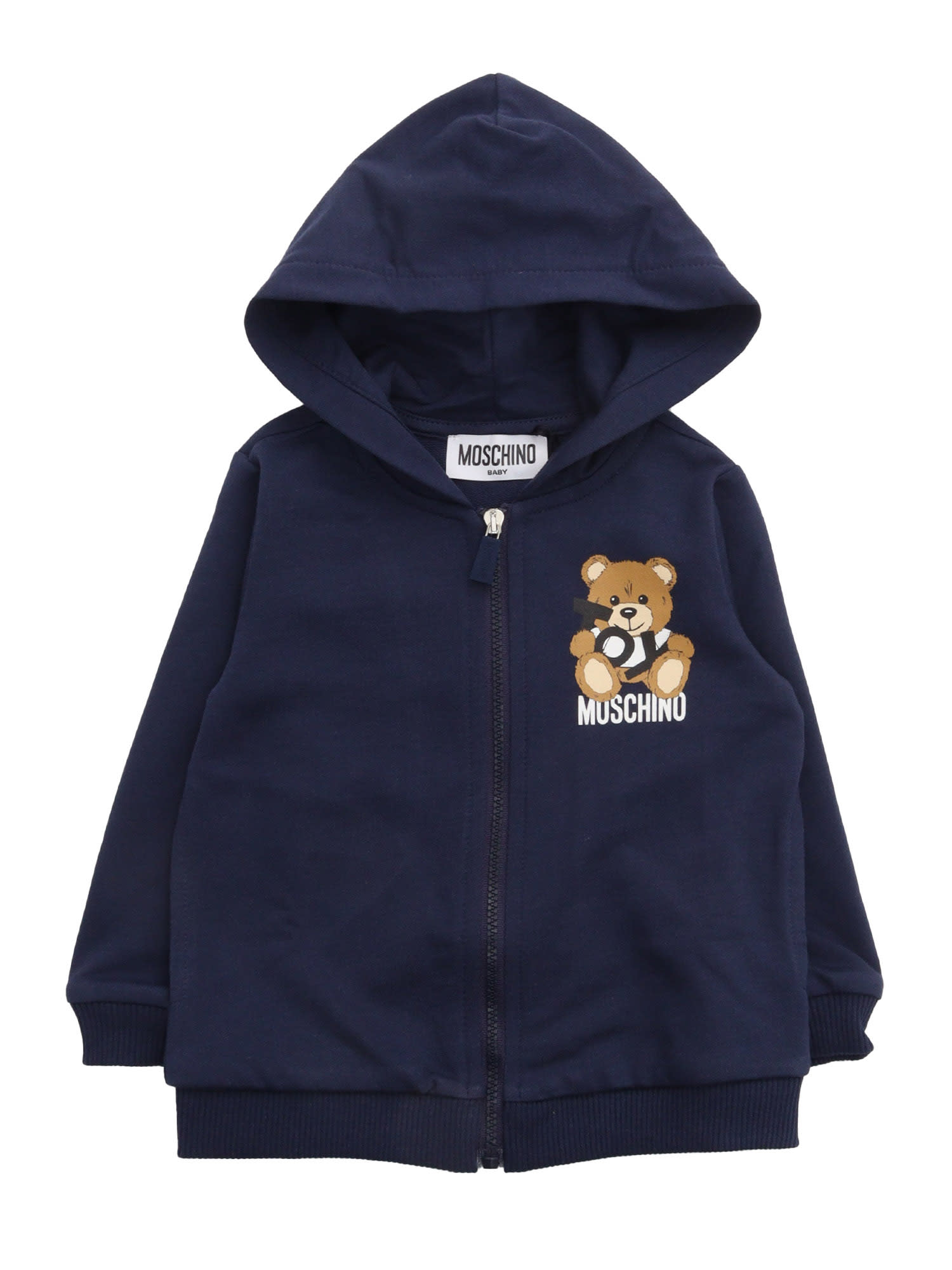 Moschino Zipped Hoodie In Blue