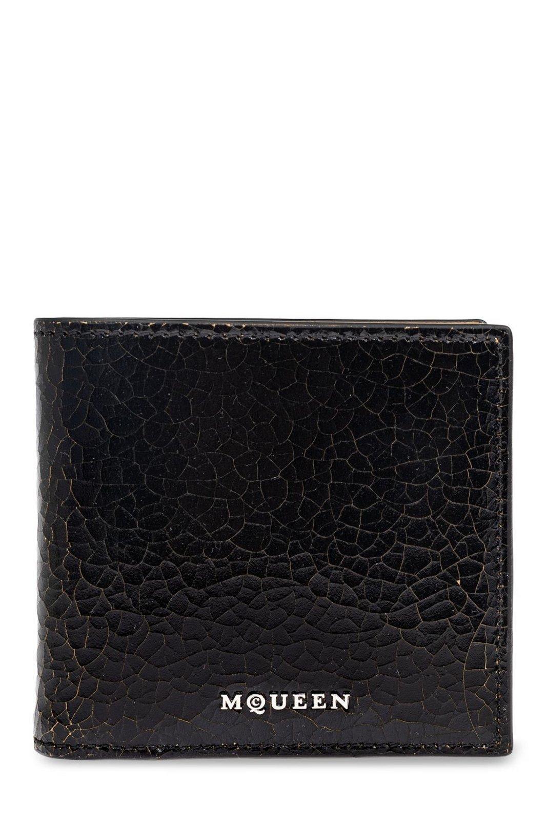 Crackled Logo Lettering Bi-fold Wallet