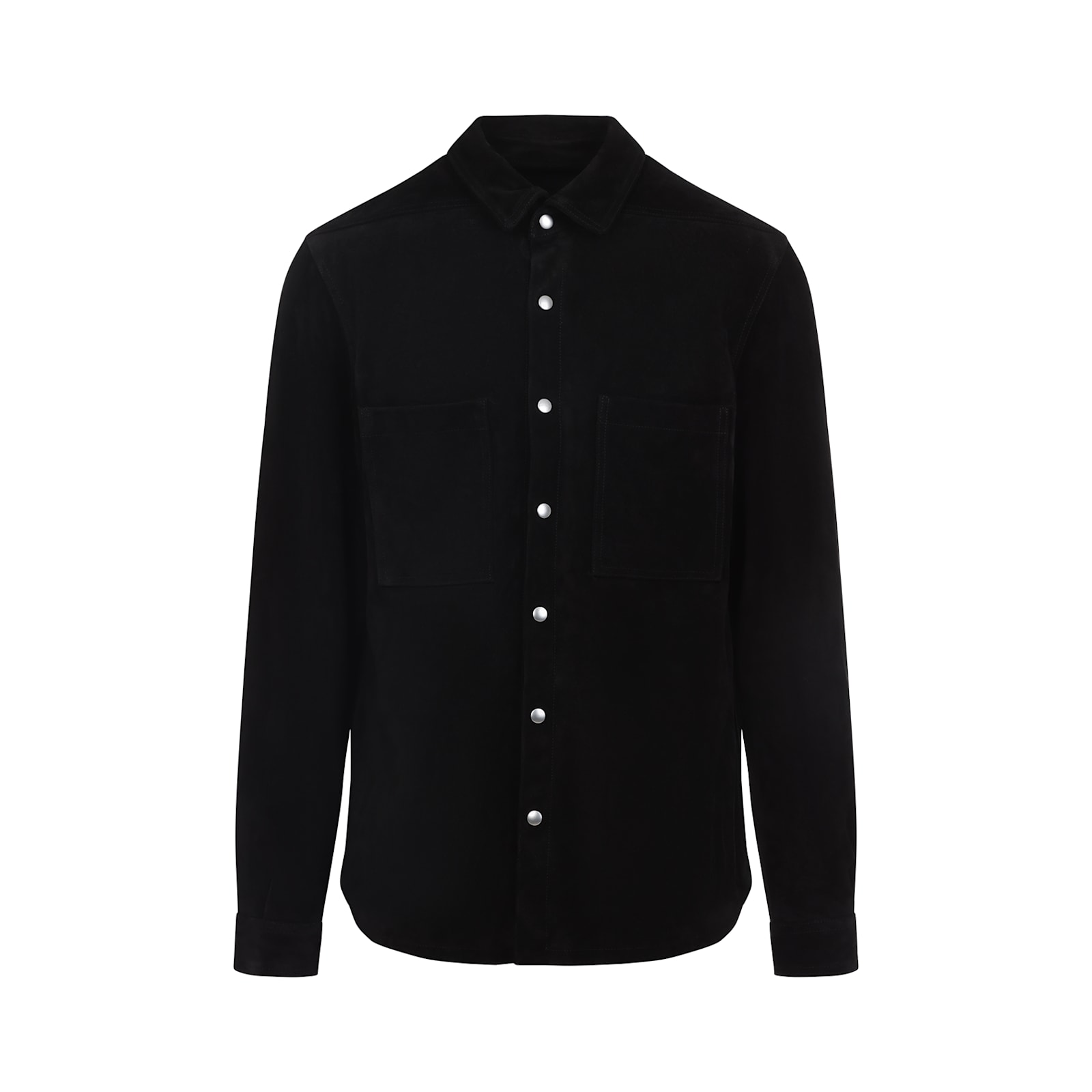Rick Owens Leather Outershirt With Pockets And Collar In Black