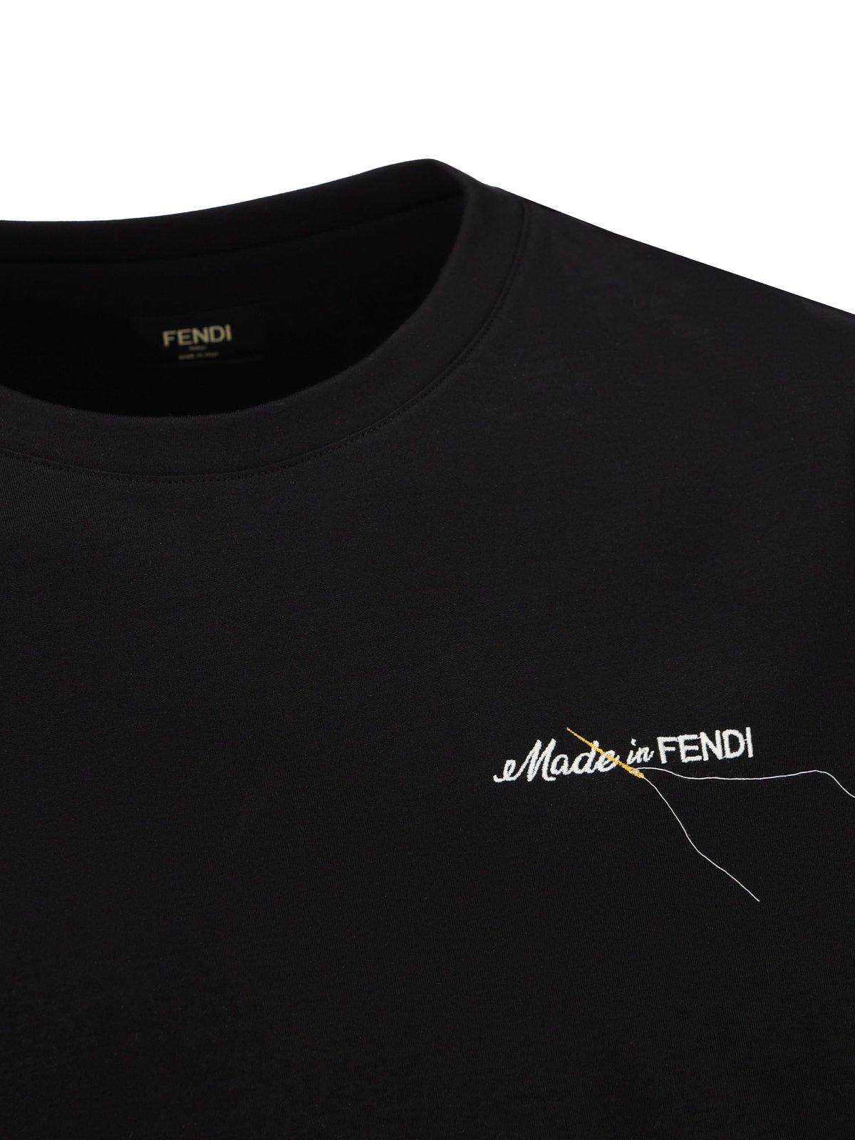 Shop Fendi Logo Embroidered Crewneck T-shirt