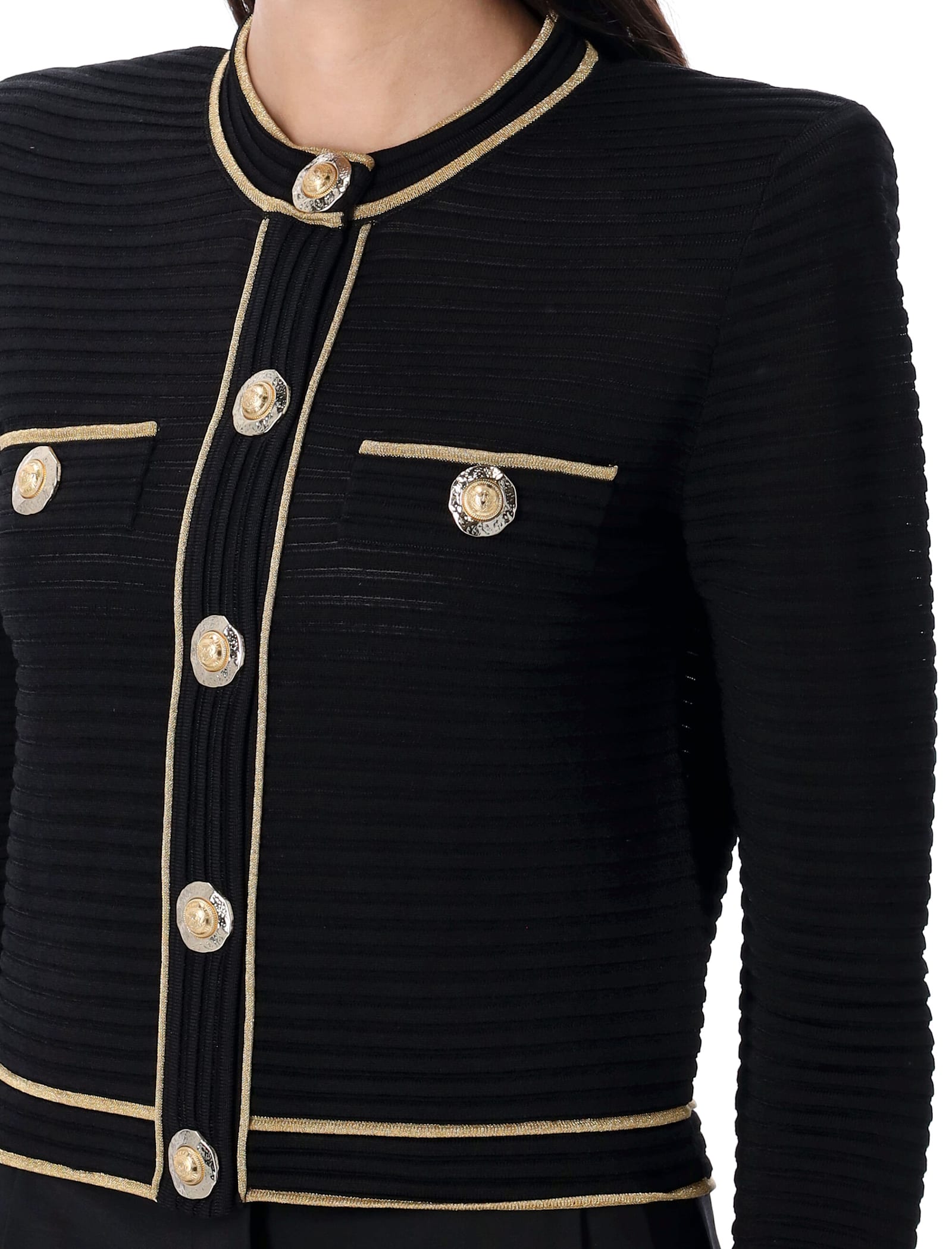 Balmain Ribbed Texture Buttoned Knit Cardigan In Black