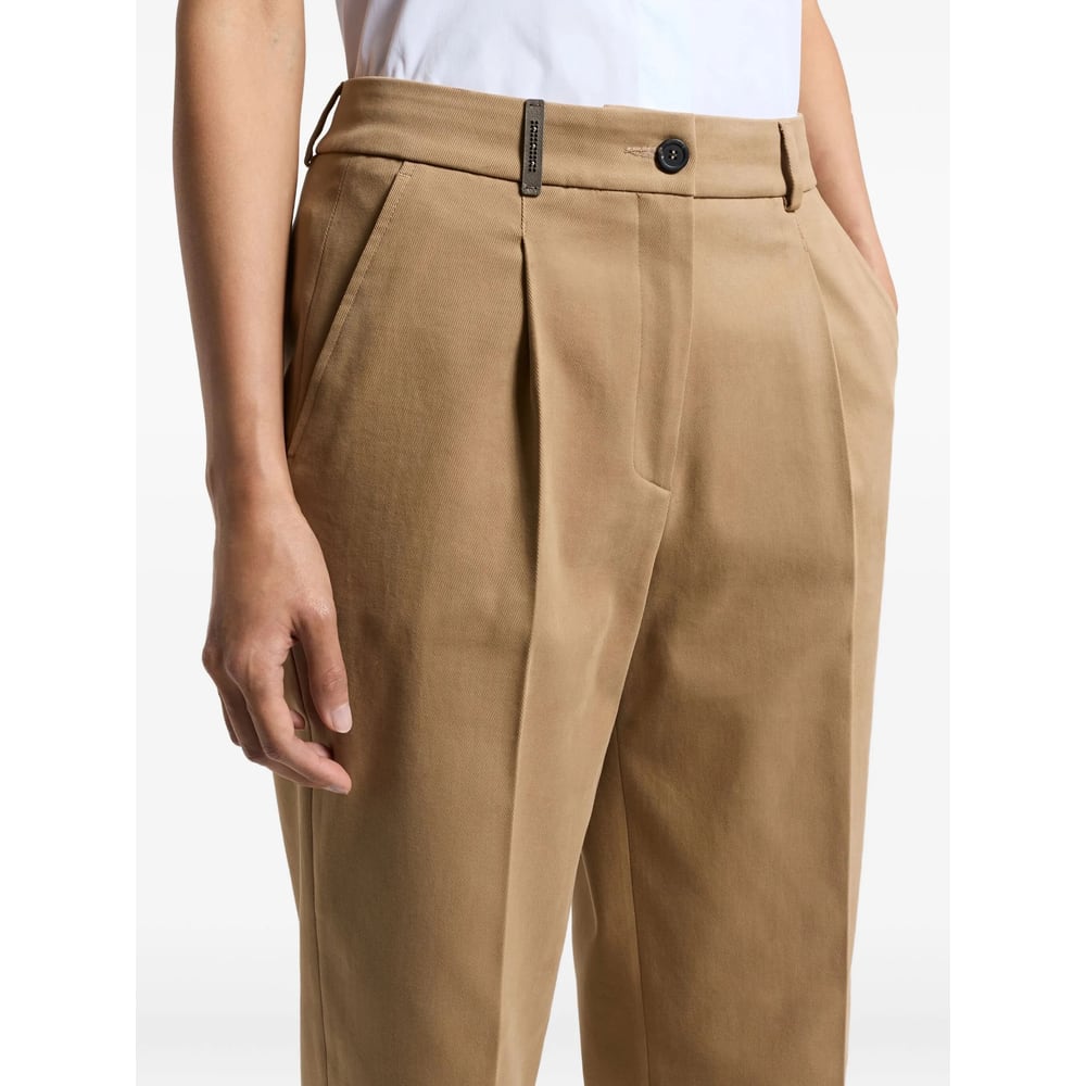 Peserico Wool Trousers Pleated Front Cuffed Hem In Brown