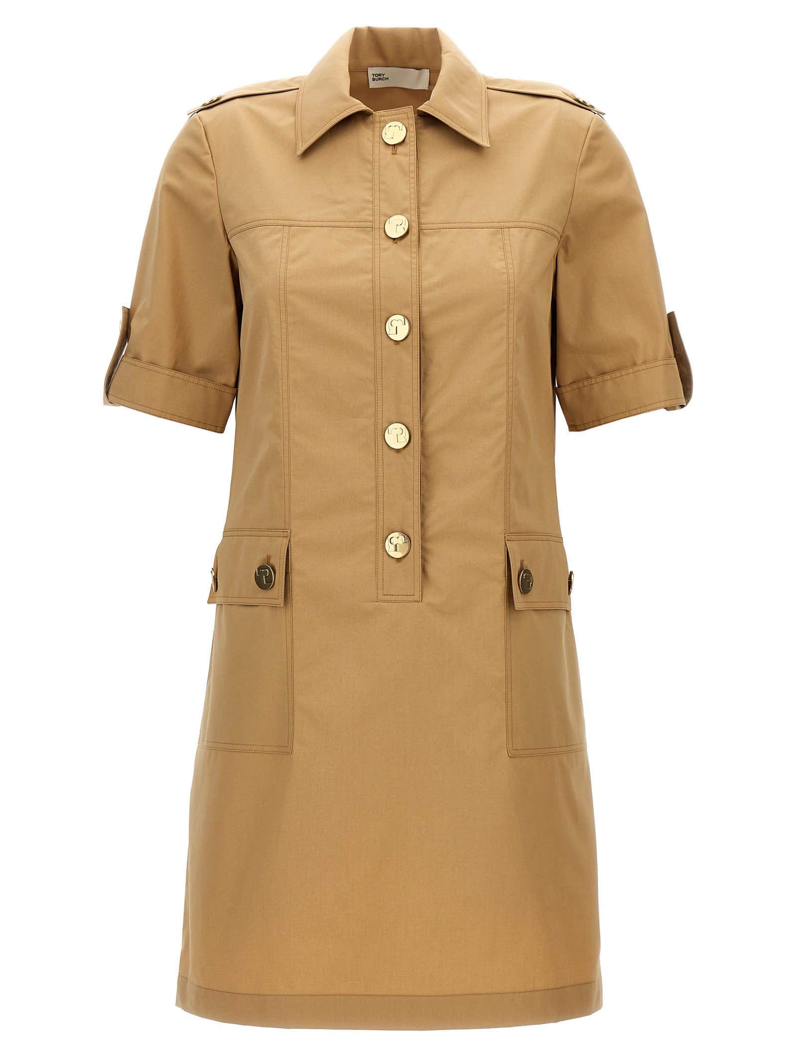 Shop Tory Burch Camp Dress In Beige