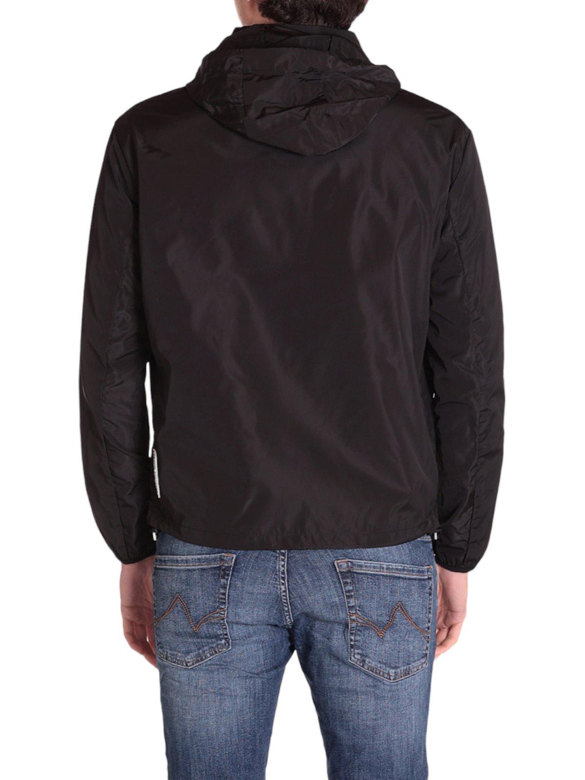 Shop Armani Collezioni Logo Patch Zipped Jacket In Black