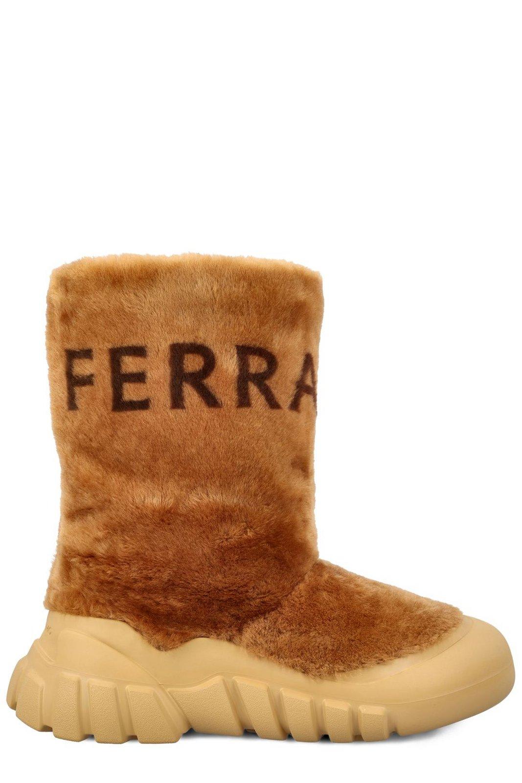 Shop Ferragamo Logo-printed Round-toe Shearling Ski Boots