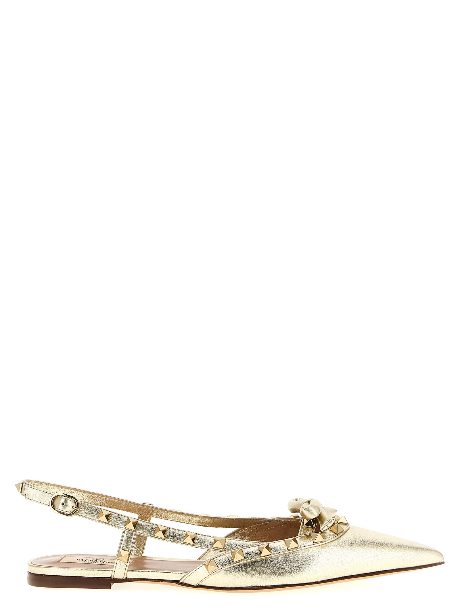 Valentino Rockstud Bow Leather Slingback Ballerina Flat In Gold