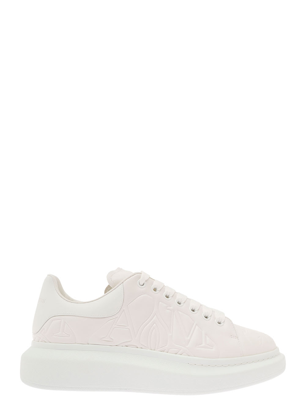 White Sneakers With Platform And Embossed Logo In Leather Man