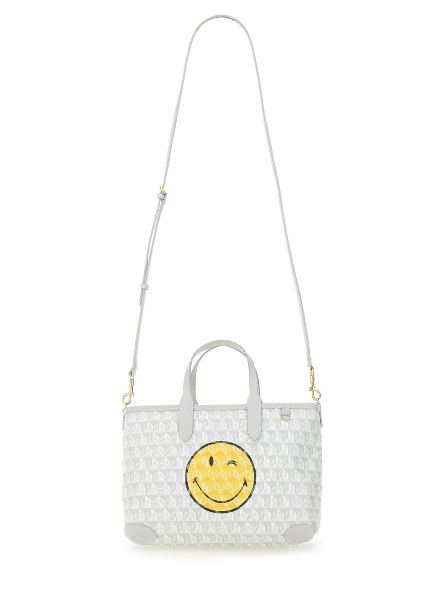 Anya Hindmarch Printed Canvas Xs I Am A Plastic Bag Handbag In White