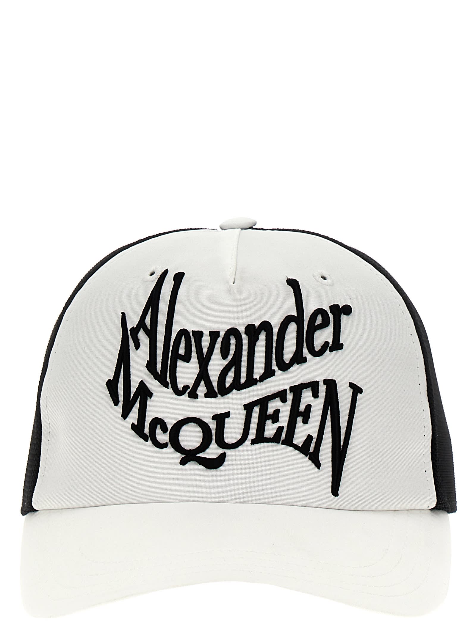 Shop Alexander Mcqueen Warped Logo Baseball Cap In White/black