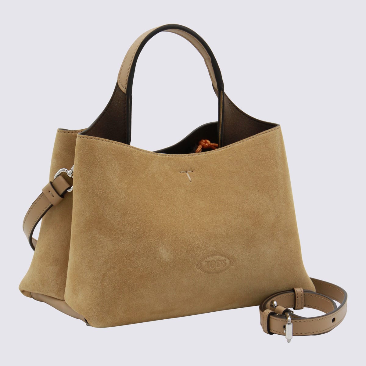 Tod's Cream Leather Top Handle Bag In Brown