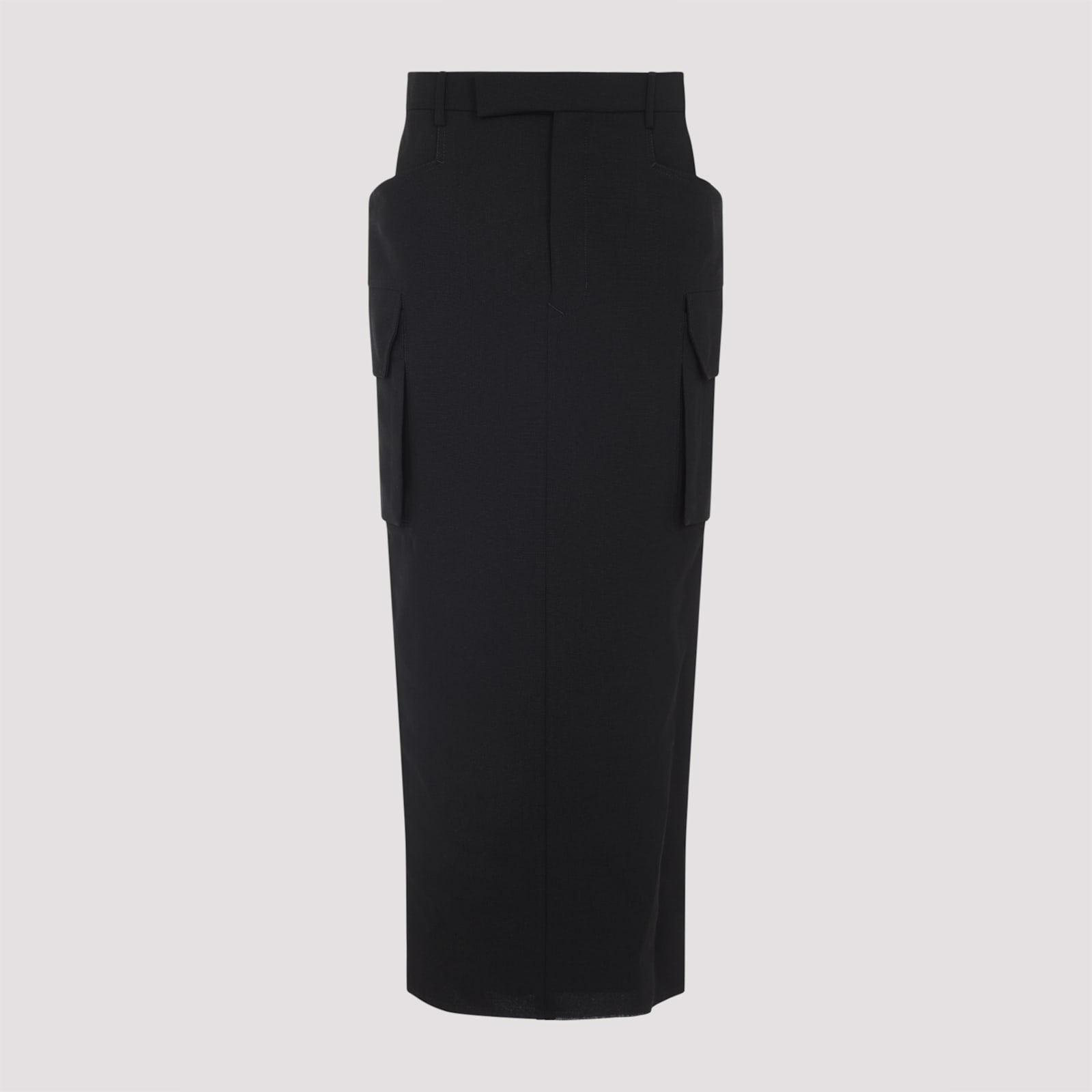 Rick Owens Firbanks Virgin Wool Twill Cargo Skirt In Black