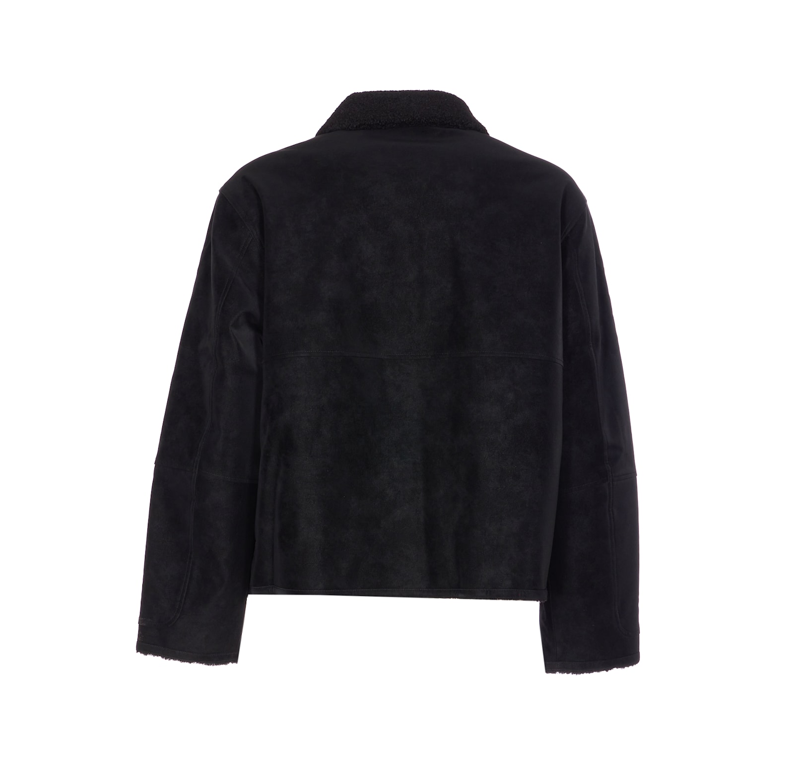 Represent Cropped Black Shearling Jacket With Plush Fur Collar In Black