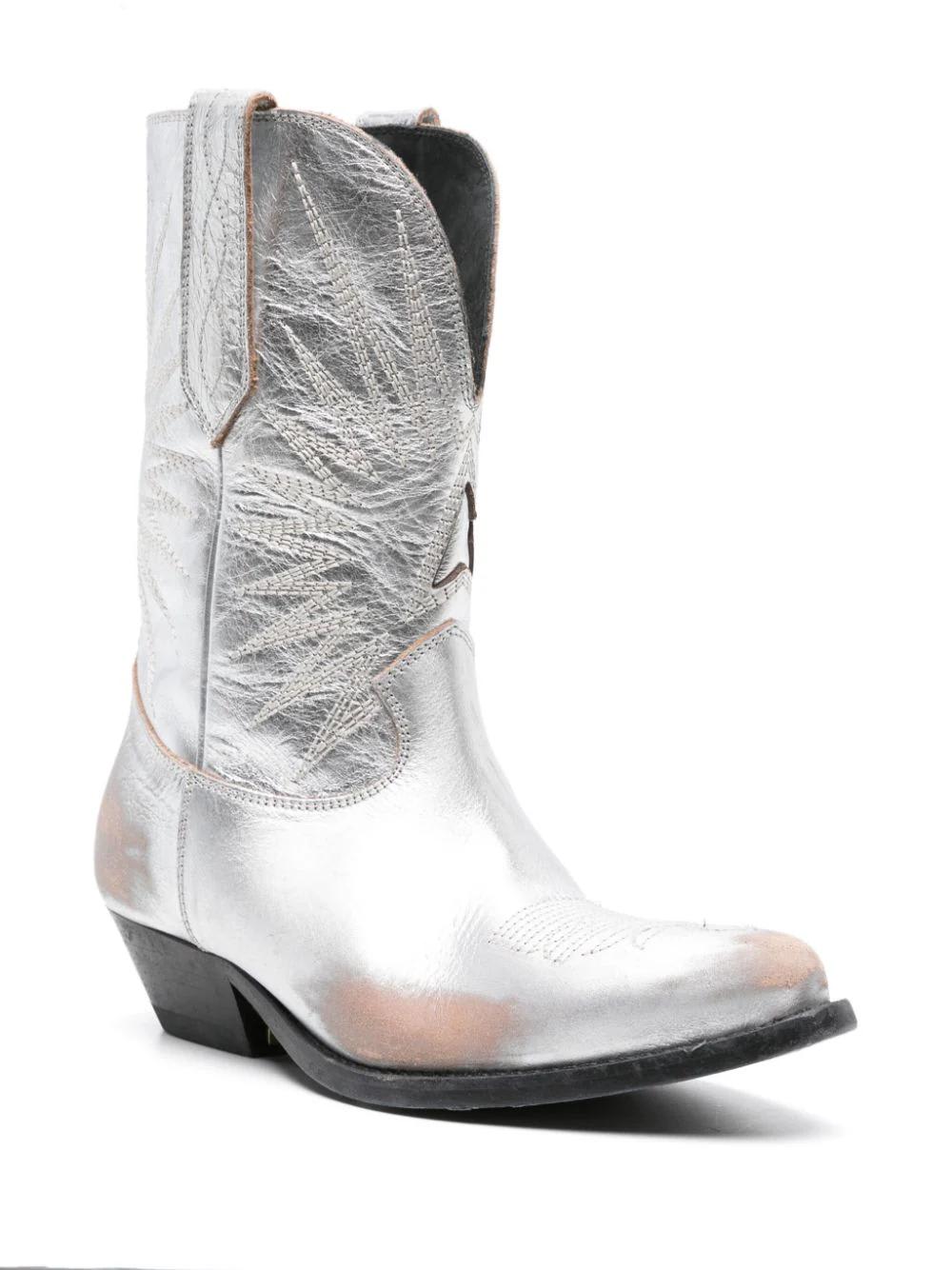 Shop Golden Goose Metallic-leather Western Boots In Silver