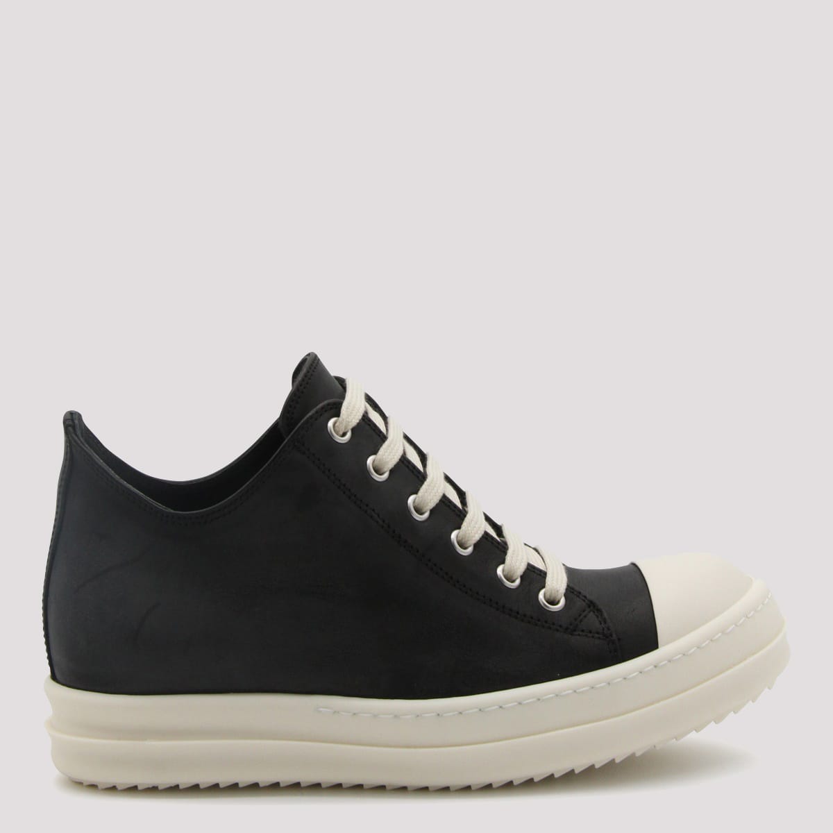 Shop Rick Owens Black And Milk Leather Sneakers In Black/milk/milk