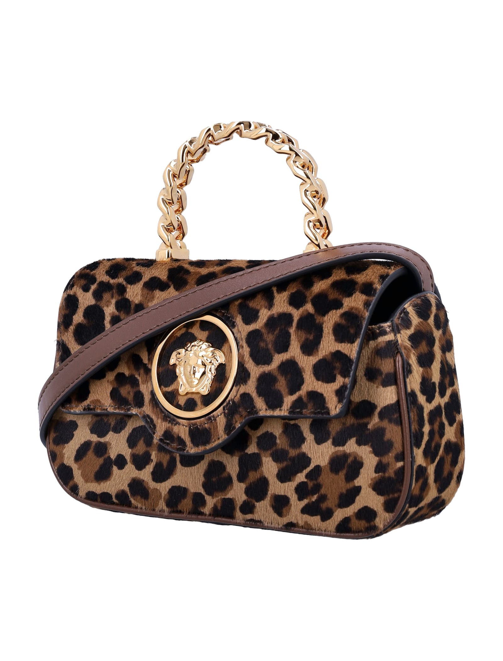 Shop Versace Leo Mini Top Handle Bag In Leopard