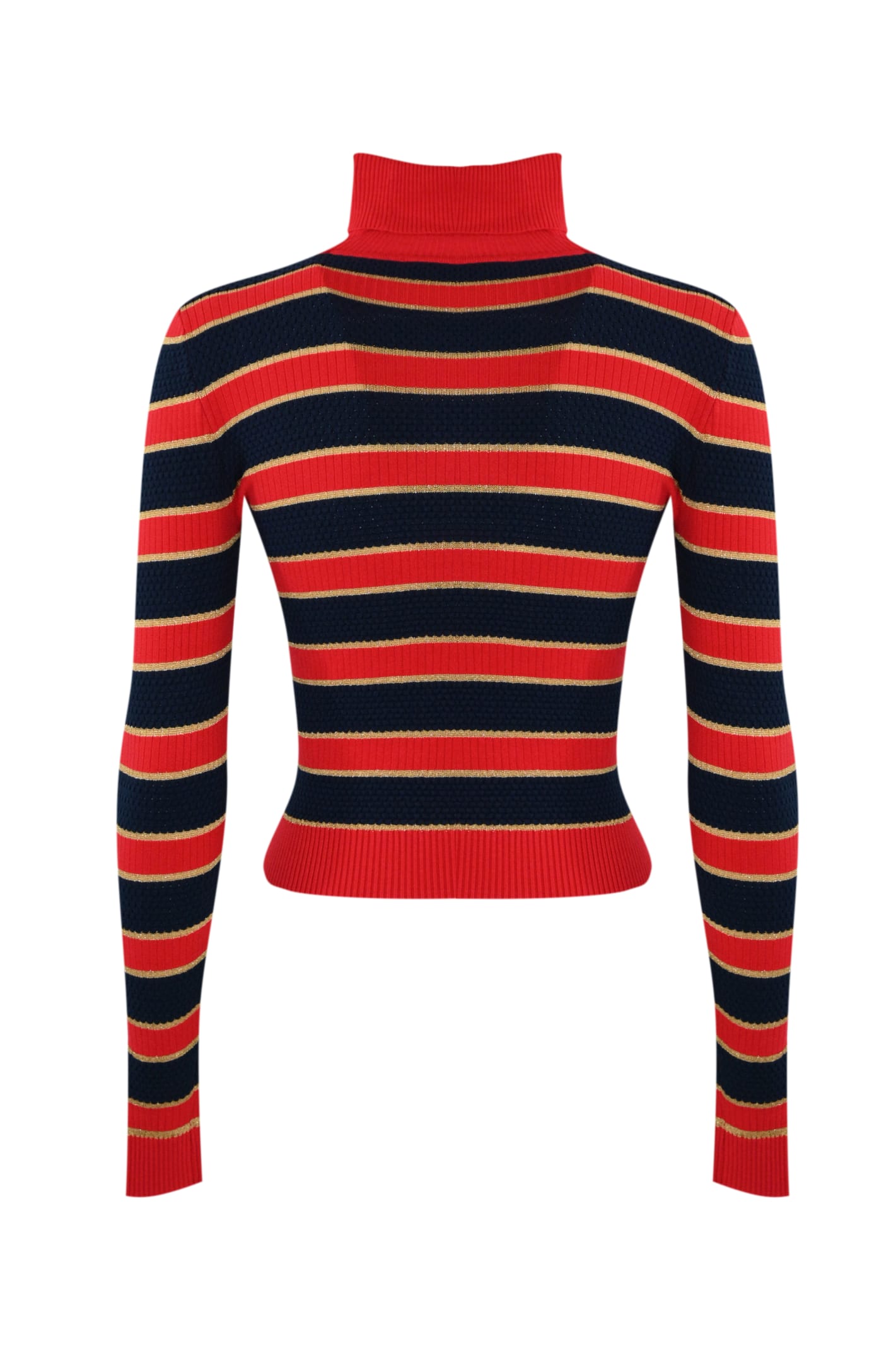 Shop Elisabetta Franchi Striped Viscose Lurex Blend Sweater In Red Passion/blue Navy