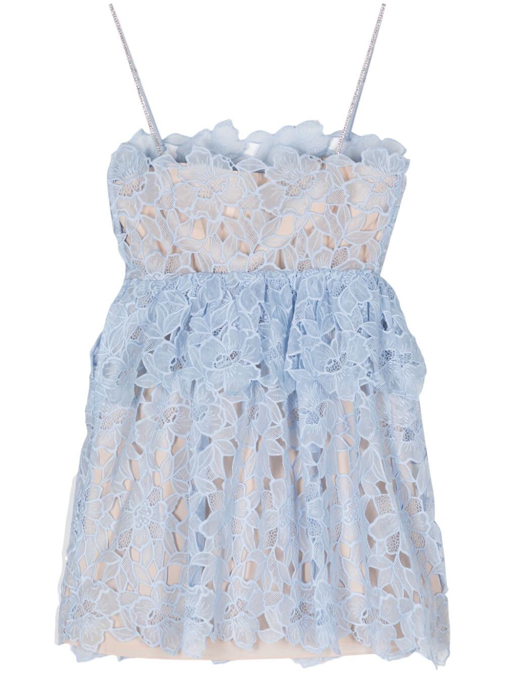 Shop Self-portrait Blue Organza Lace Mini Dress In Bl Blue