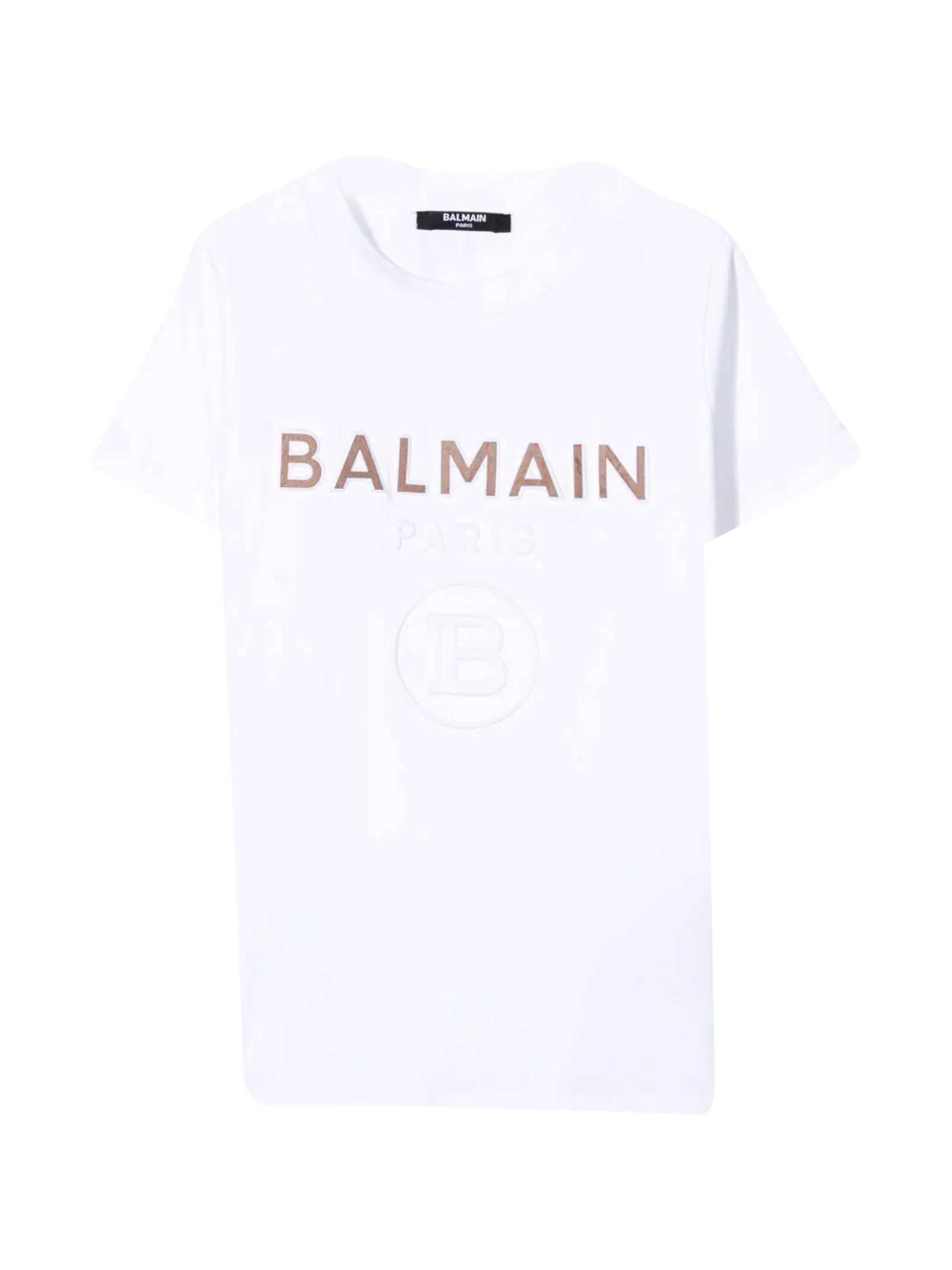 BALMAIN WHITE TEEN T-SHIRT,6O8521OX400 100T