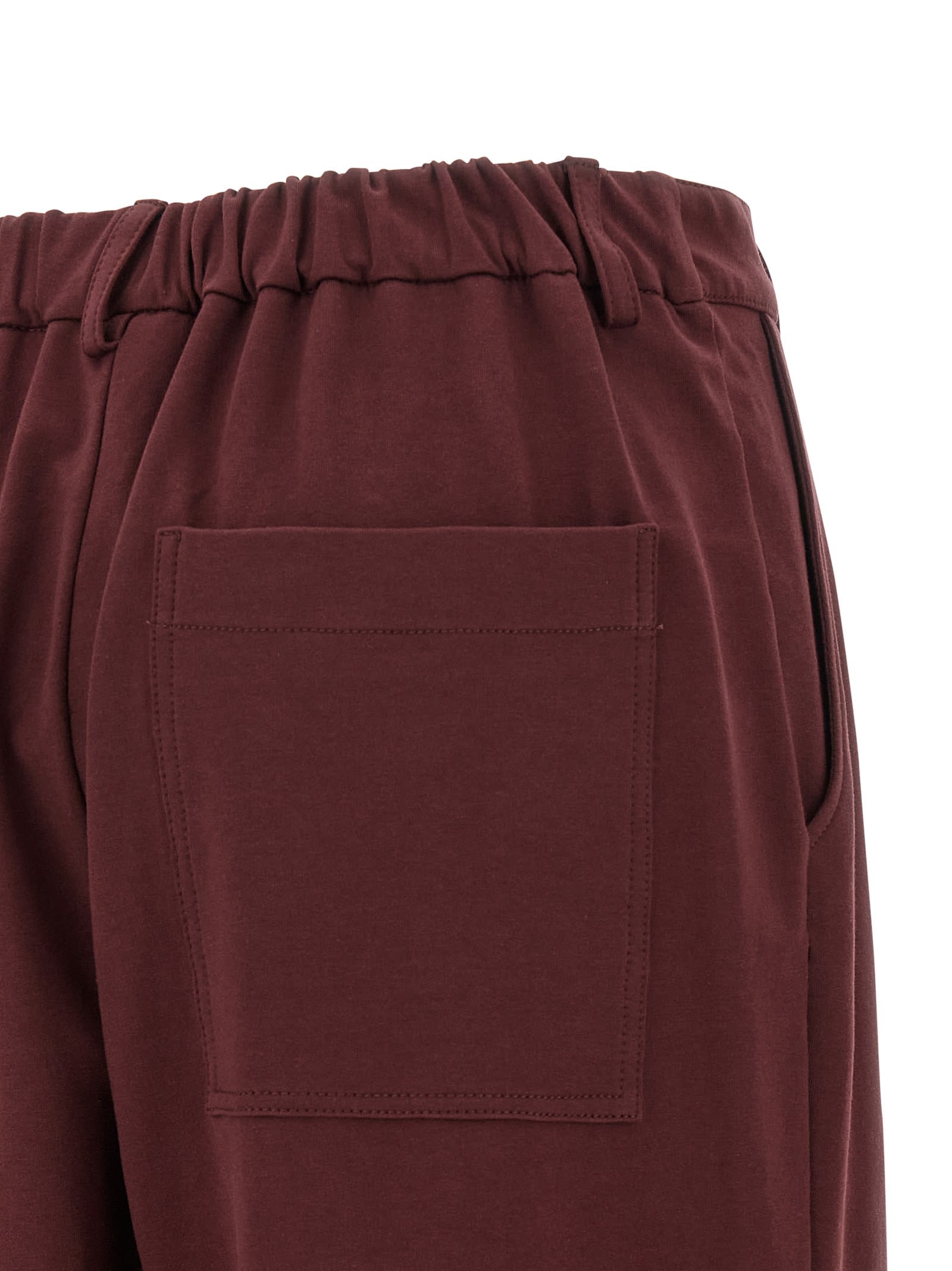 Brunello Cucinelli Cropped Trousers With Elastic Waistband And Pockets In Burgundy