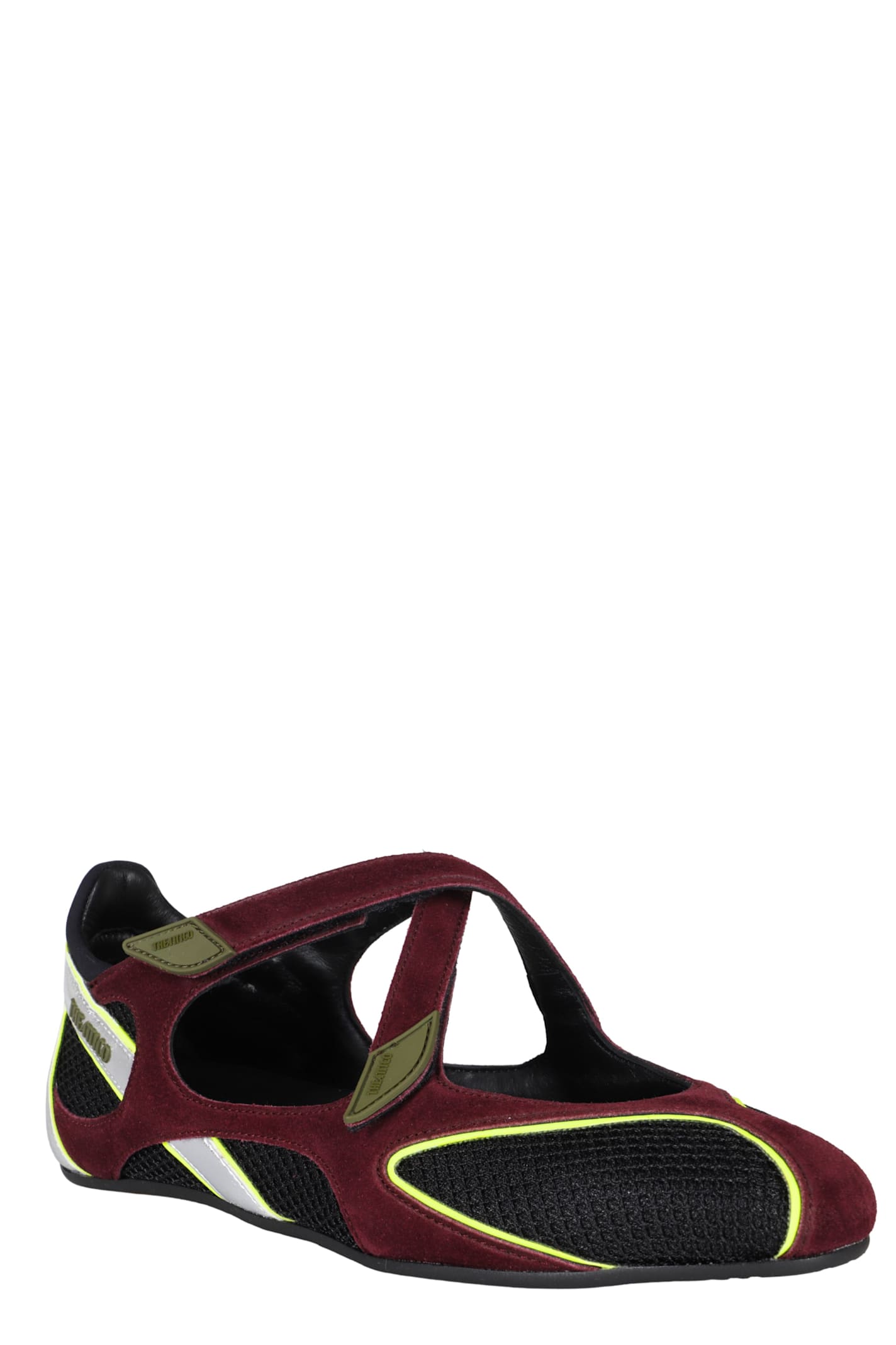 Attico Nomad Bordeaux Ballet Shoes With Criss-crossed Straps And Mesh Panels In Tech Fabric And Suede Woman