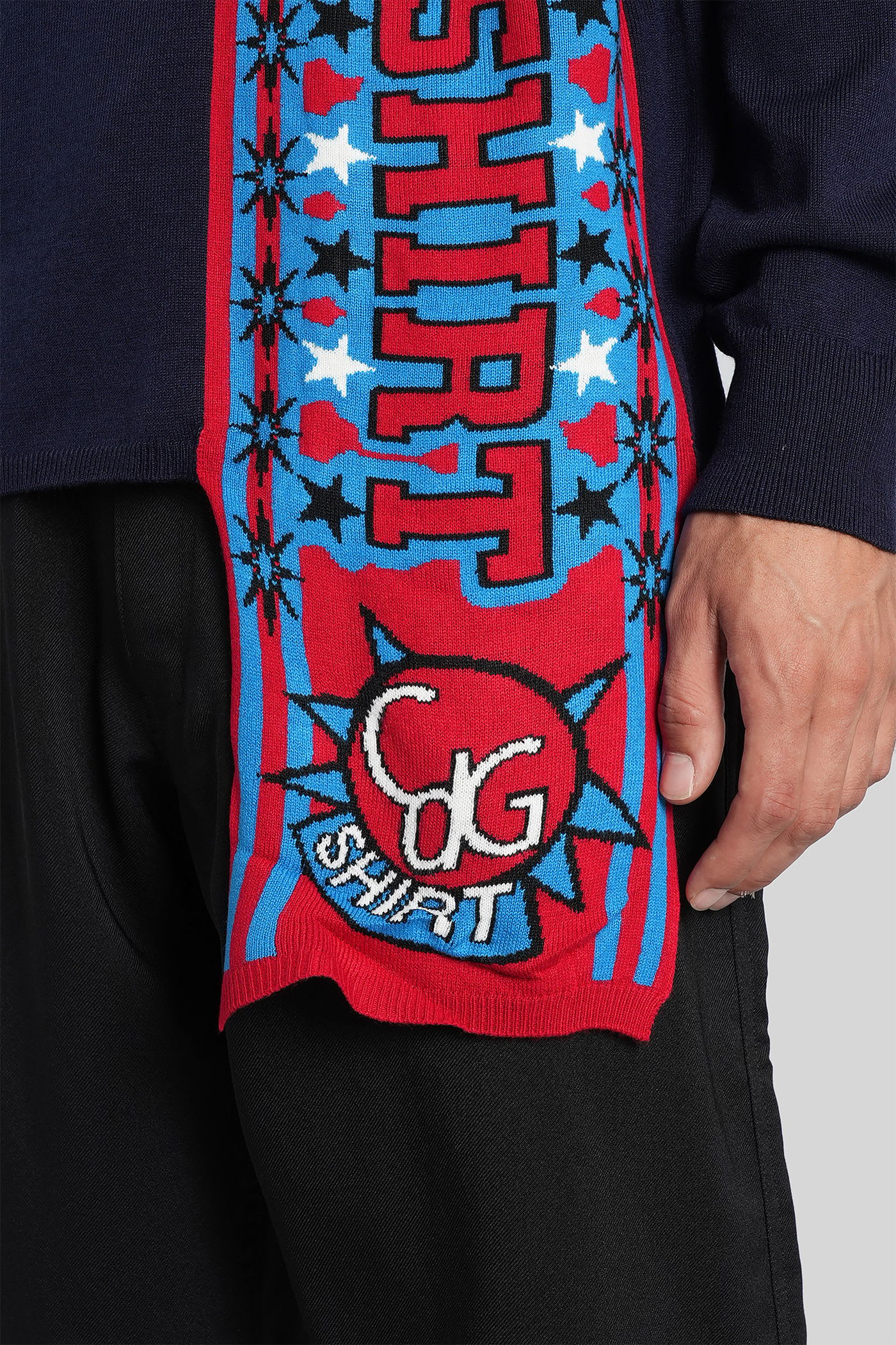 Comme Des Garçons Shirt Attached-scarf Sweater In Blue