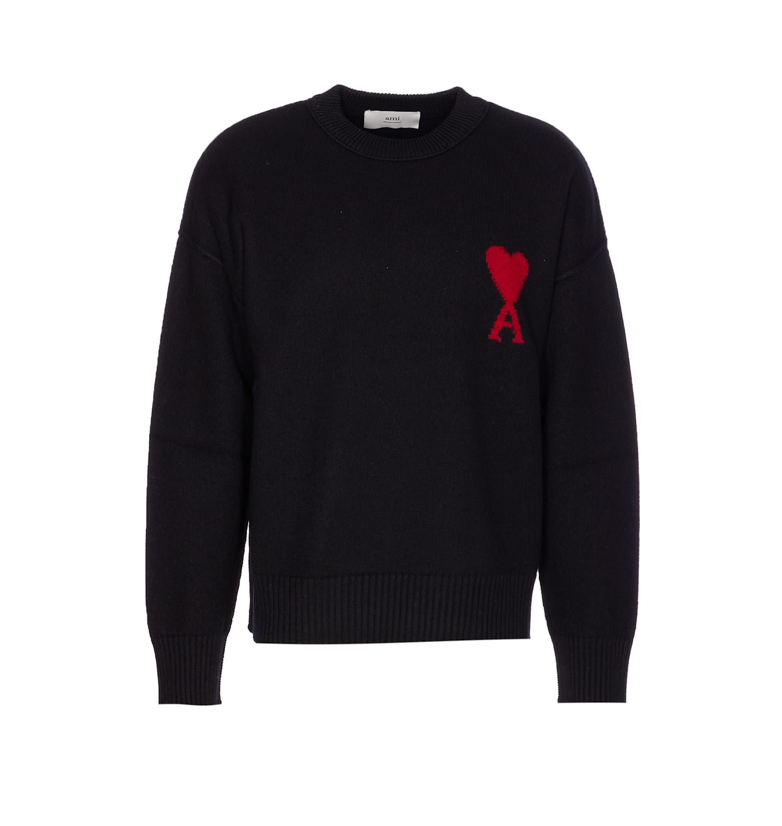 Ami Alexandre Mattiussi Ami Paris Wool Sweater With Heart Intarsia Design In Black