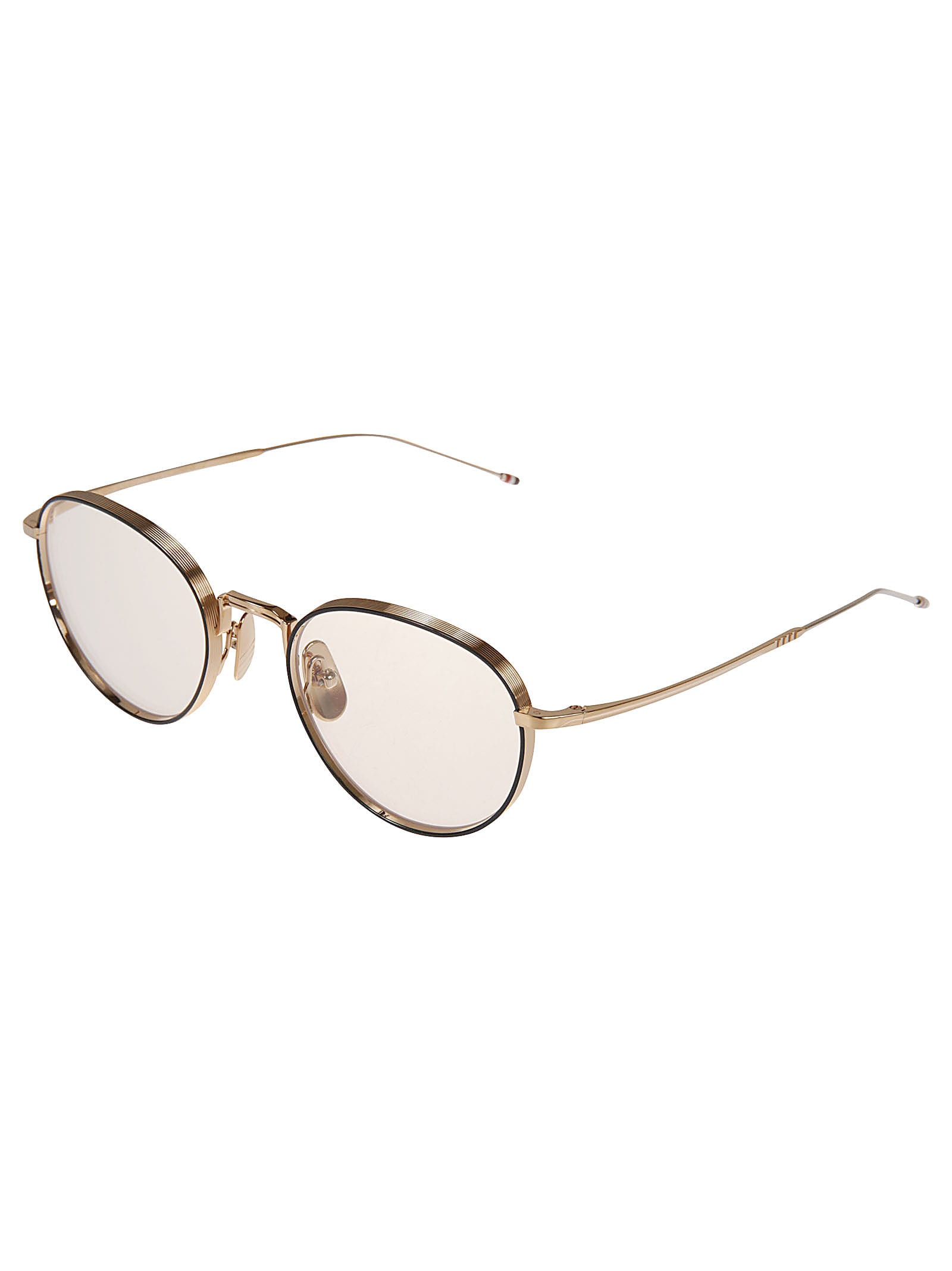 Shop Thom Browne Clear Round Glasses In White Gold Navy W