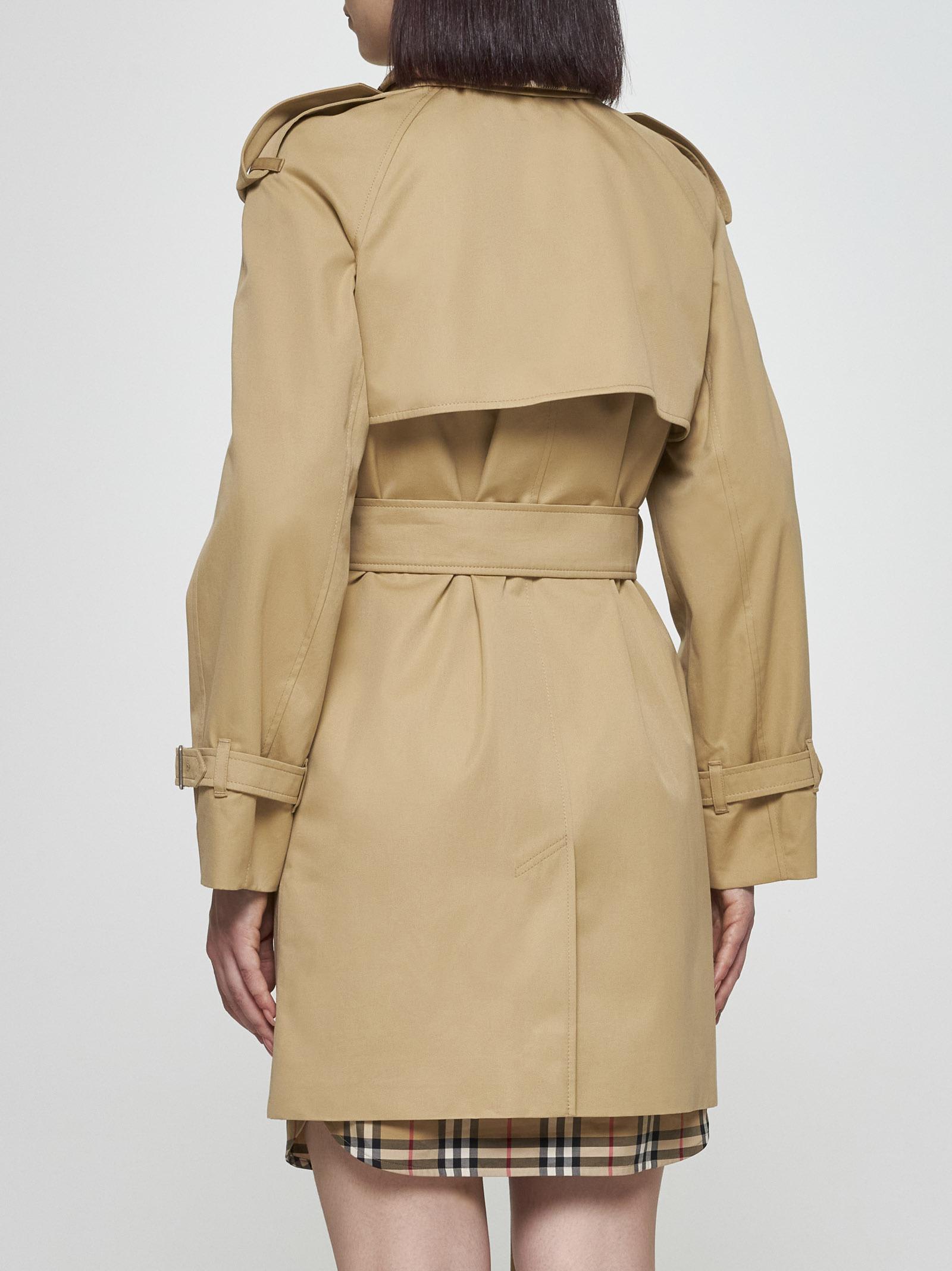 Shop Burberry Cotton Double-breasted Short Trench Coat In Beige