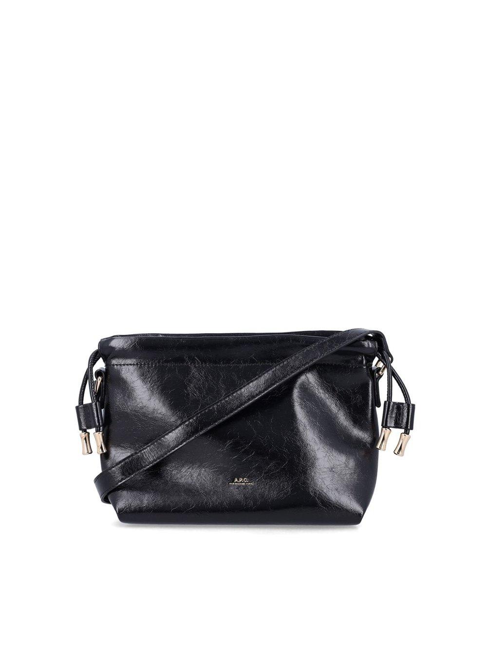 Shop Apc Logo Printed Drawstring Mini Crossbody Bag In Black