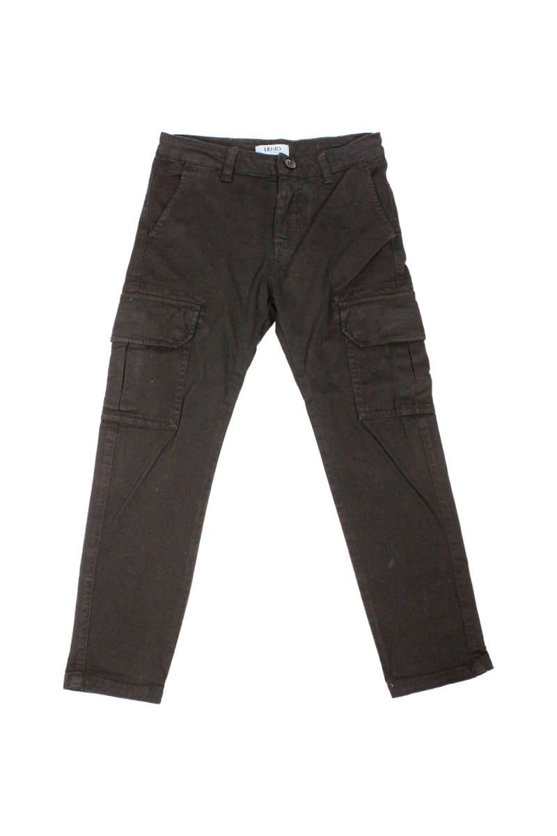 Shop Liu •jo Cargo Pants With Patch Pockets On The Leg In Stretch Cotton In Black
