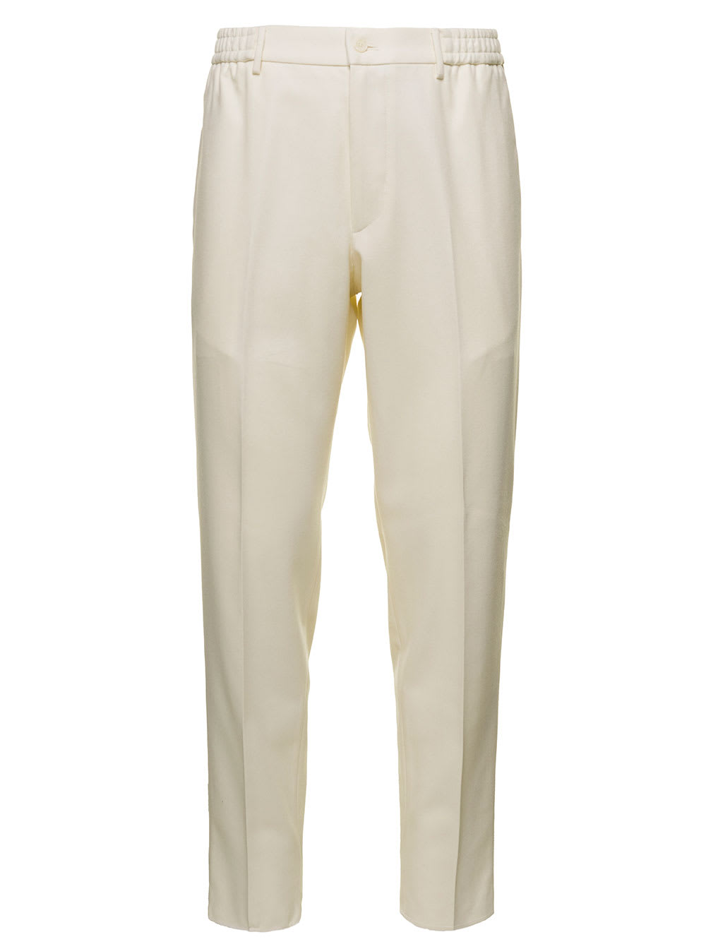 Cream White Slim Trousers In Stretchy Wool Man Tagliatore