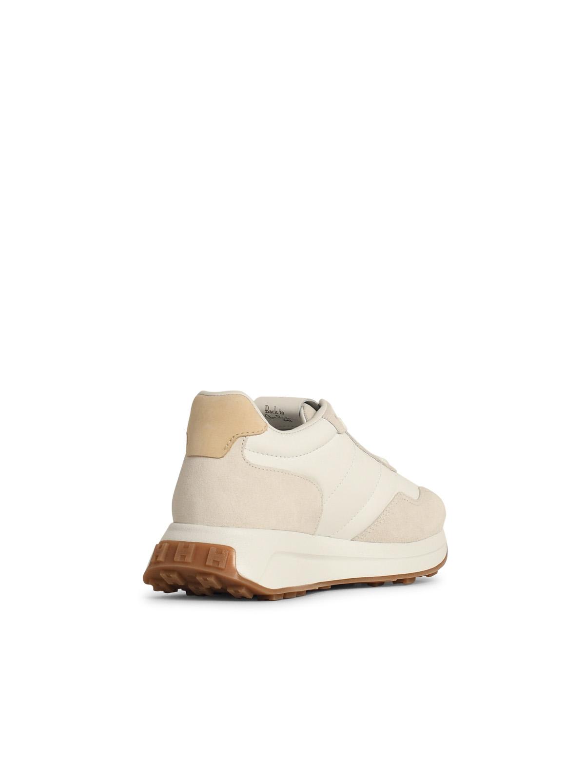 Hogan Leather Sneakers With Contrast Panel And Rubber Sole In Beige