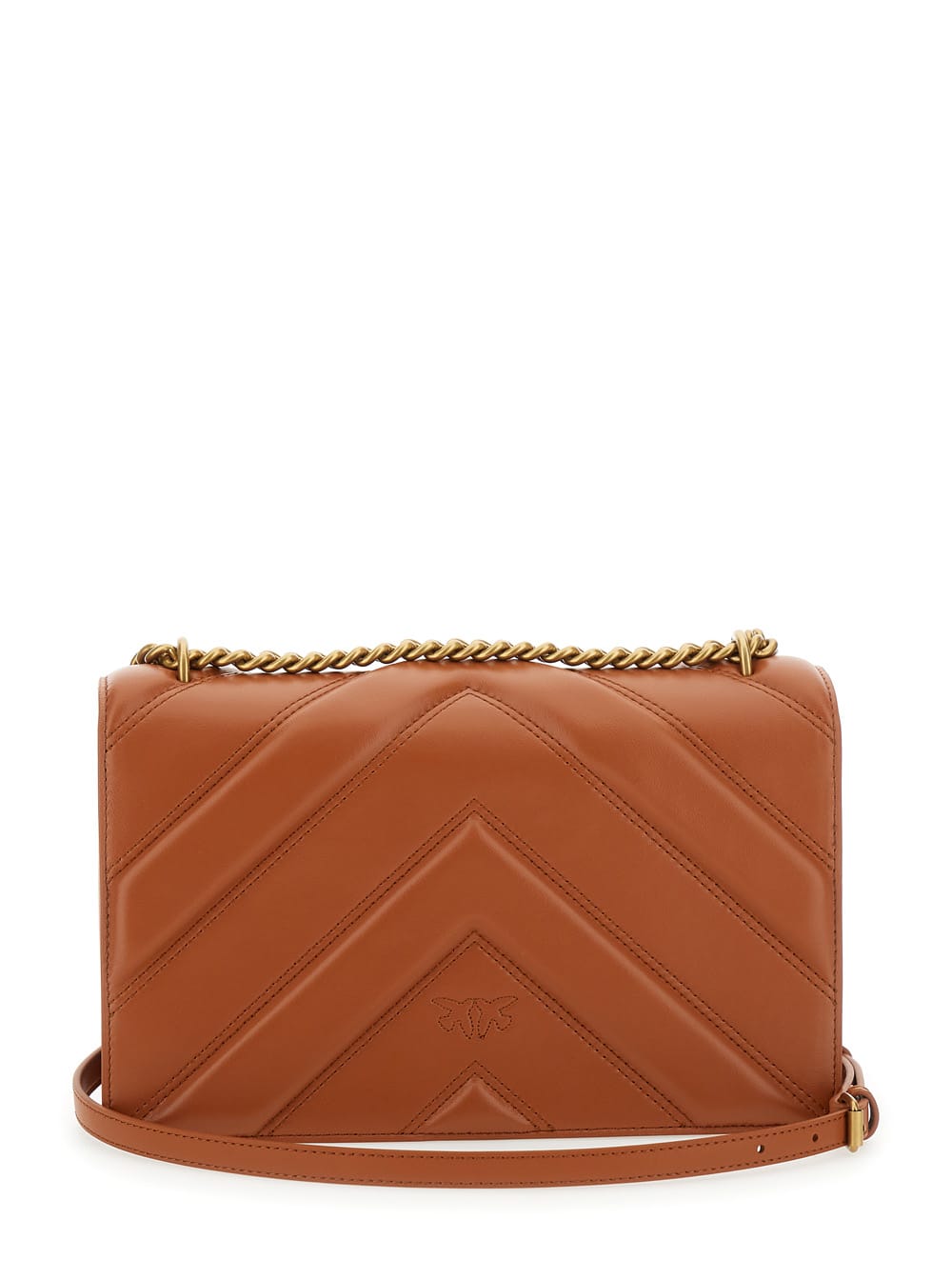 Pinko Love One Leather Shoulder Bag In Leather Brown