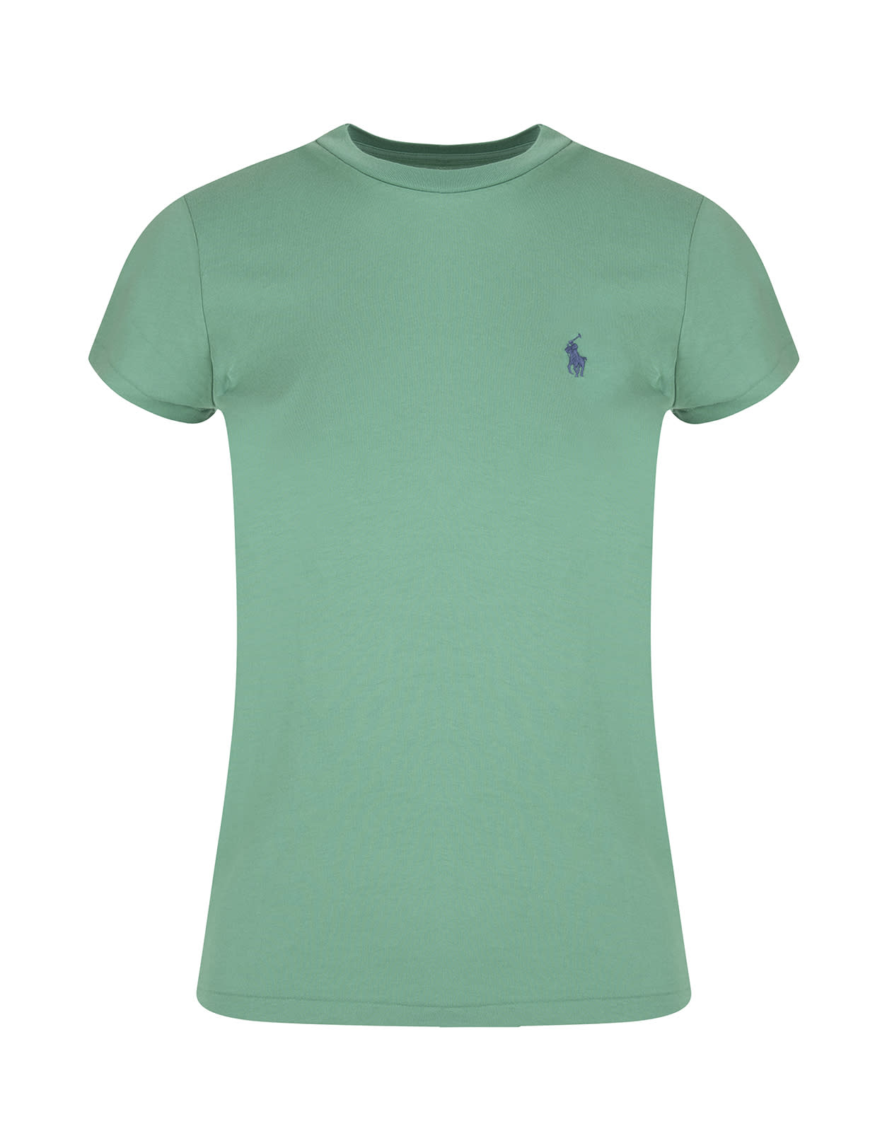 Ralph Lauren Woman Basic Green T-shirt With Blue Pony