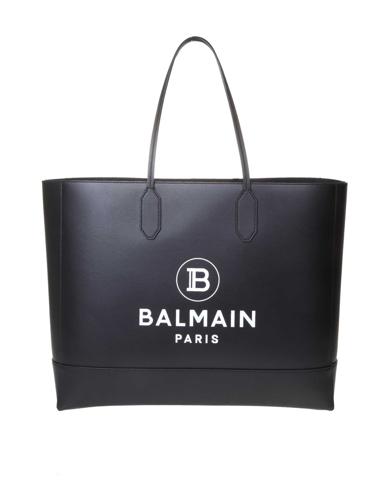 BALMAIN SHOPPING IN BLACK LEATHER WITH LOGO,11244813