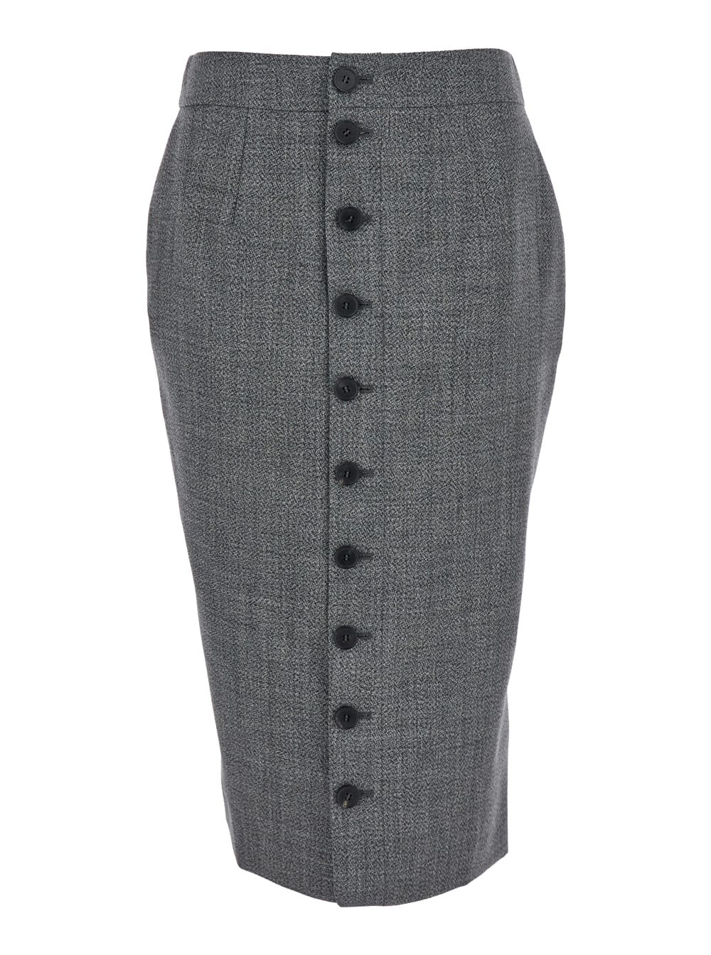 Grey Skirt With Button Closure In Wool Woman