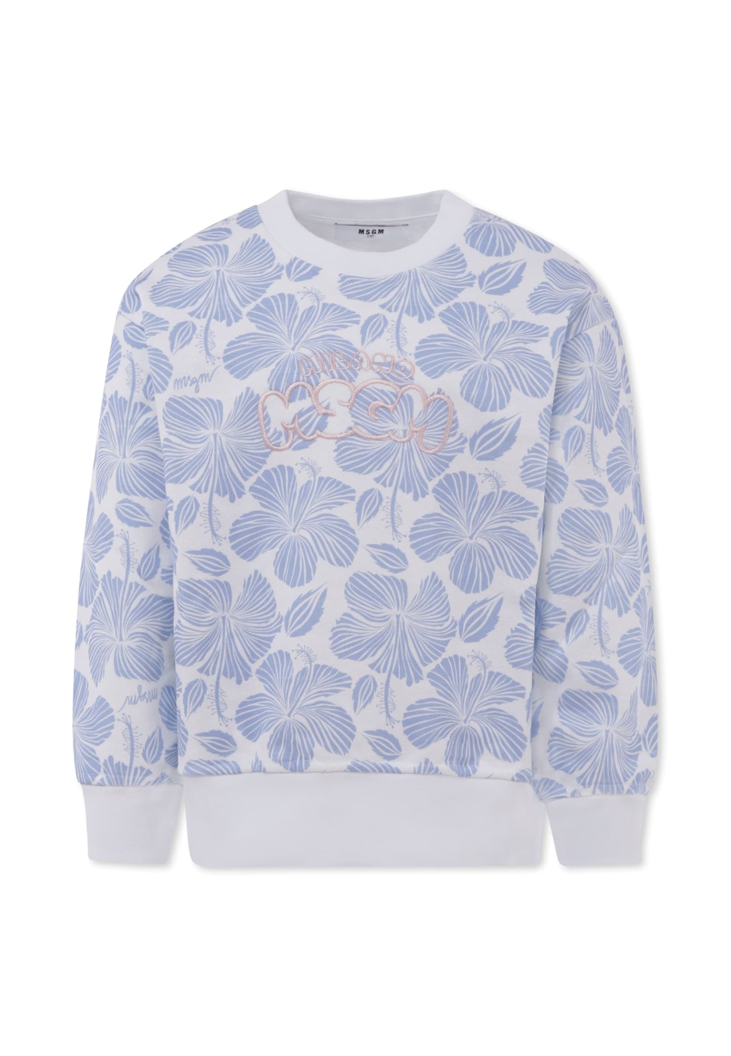Msgm Floral-print Sweatshirt In Blue