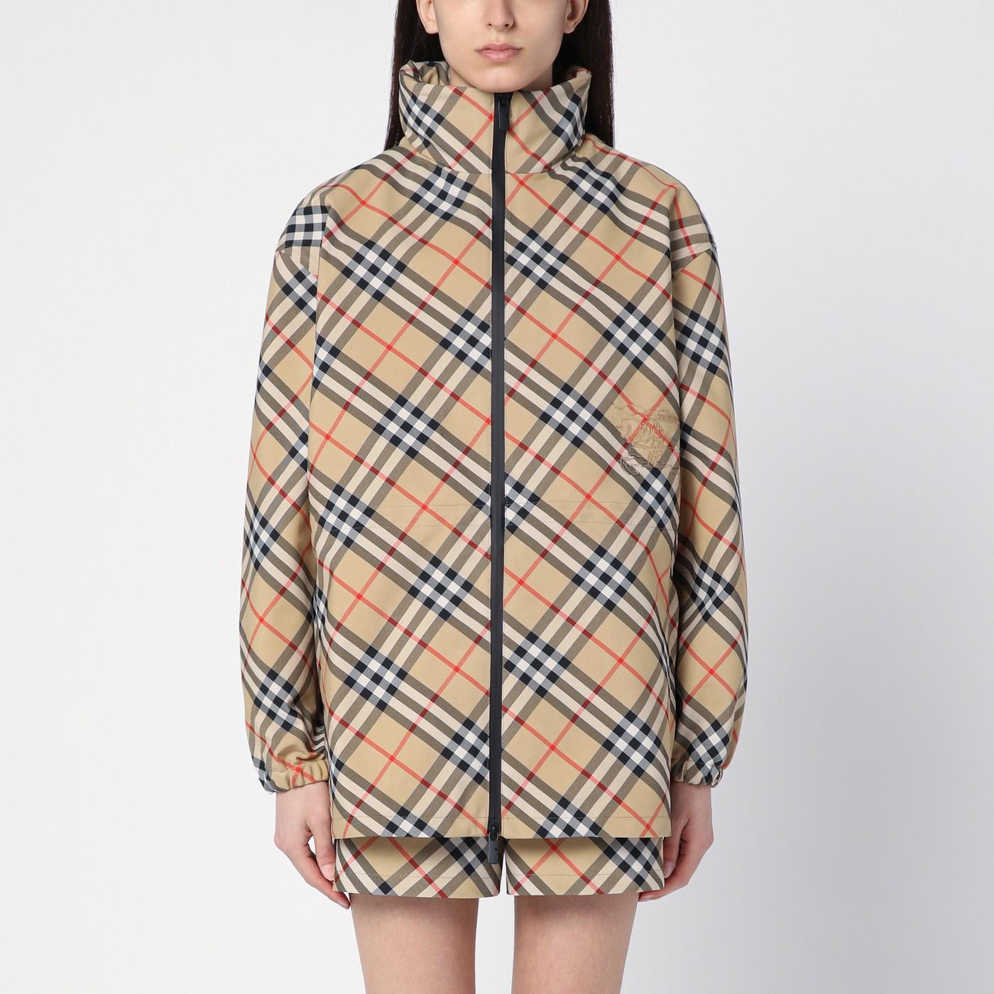 Shop Burberry Sand-coloured Drawstring Jacket With Check Pattern In Beige