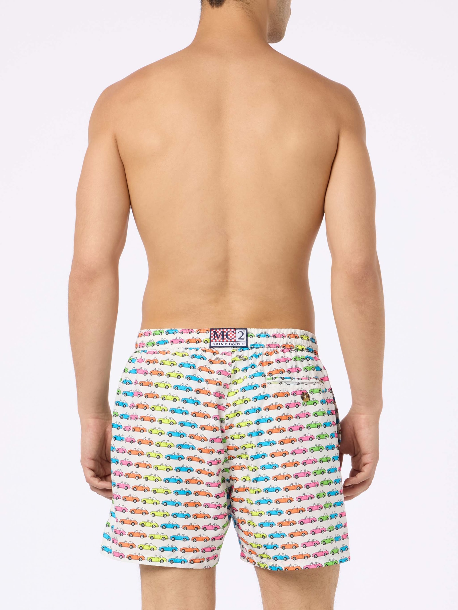 Mc2 Saint Barth Lightweight Fabric Swim Boxer Shorts With Print In White