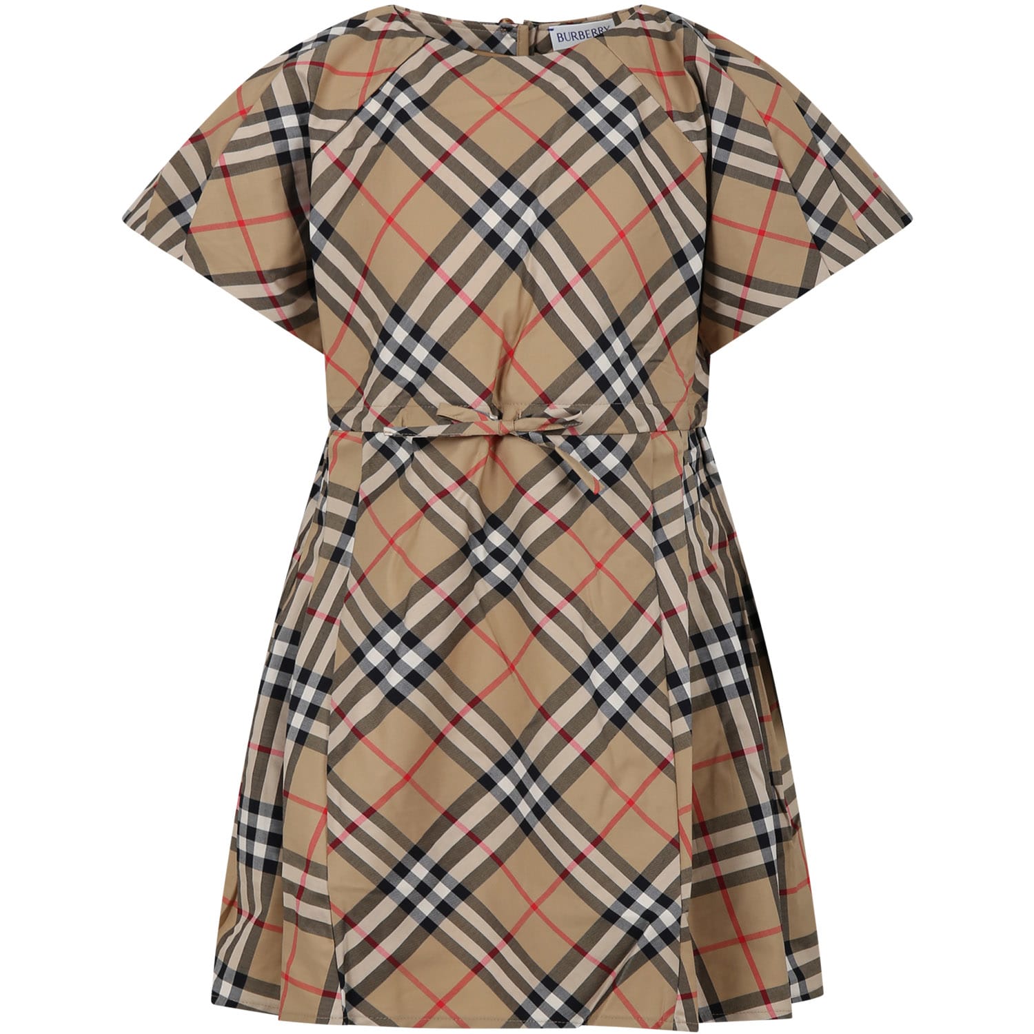 Burberry Kids' Beige Dress For Girl With Iconic All-over Vintage Check