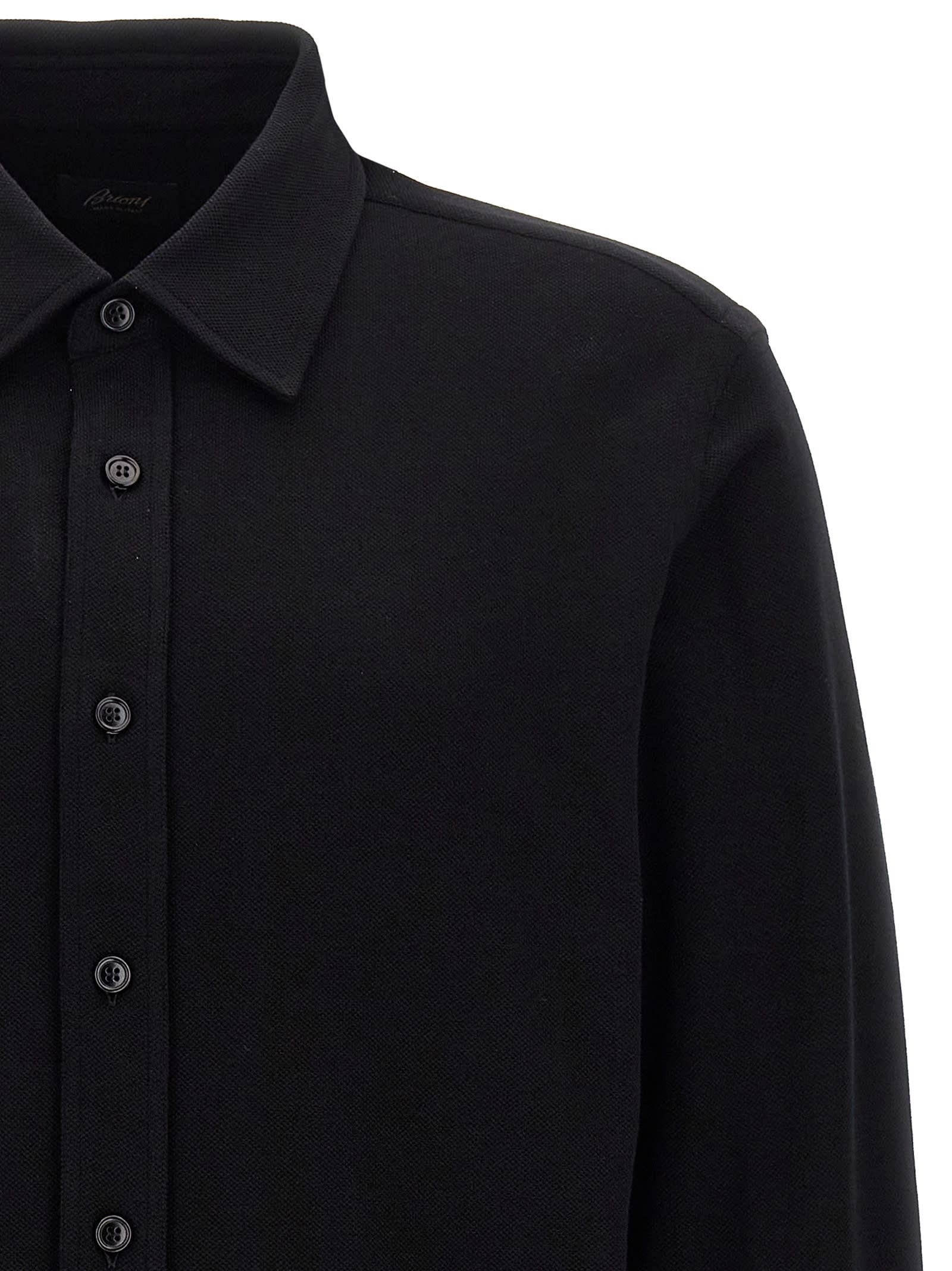 Shop Brioni Cotton Piquet Shirt In Black