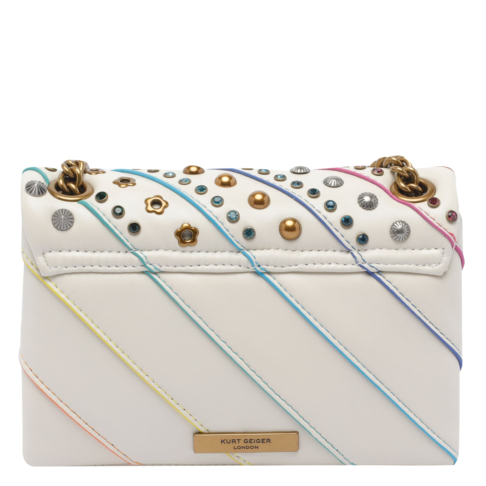 Kurt Geiger Kensington Embellished Chain Shoulder Bag In White