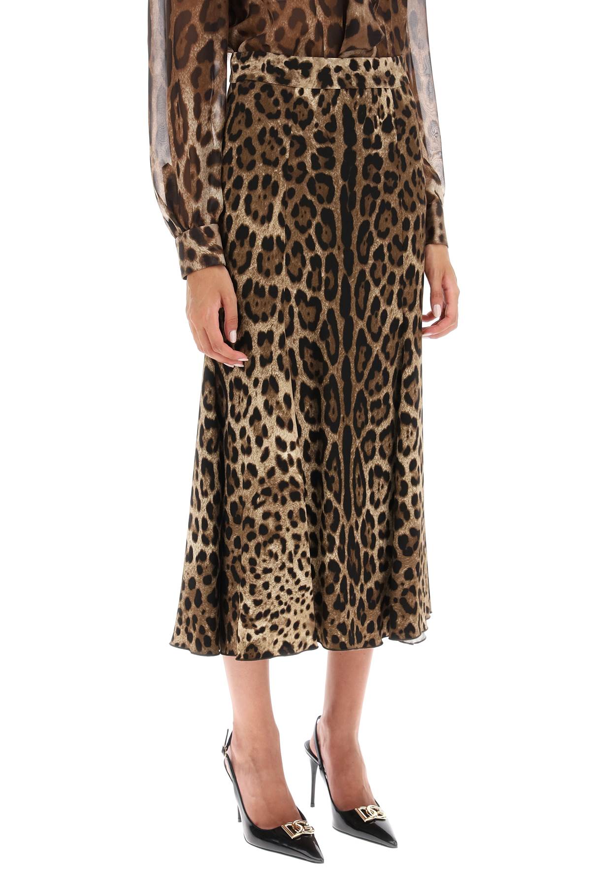 Shop Dolce & Gabbana Leopard Print Jersey Midi Skirt In Leo New (beige)