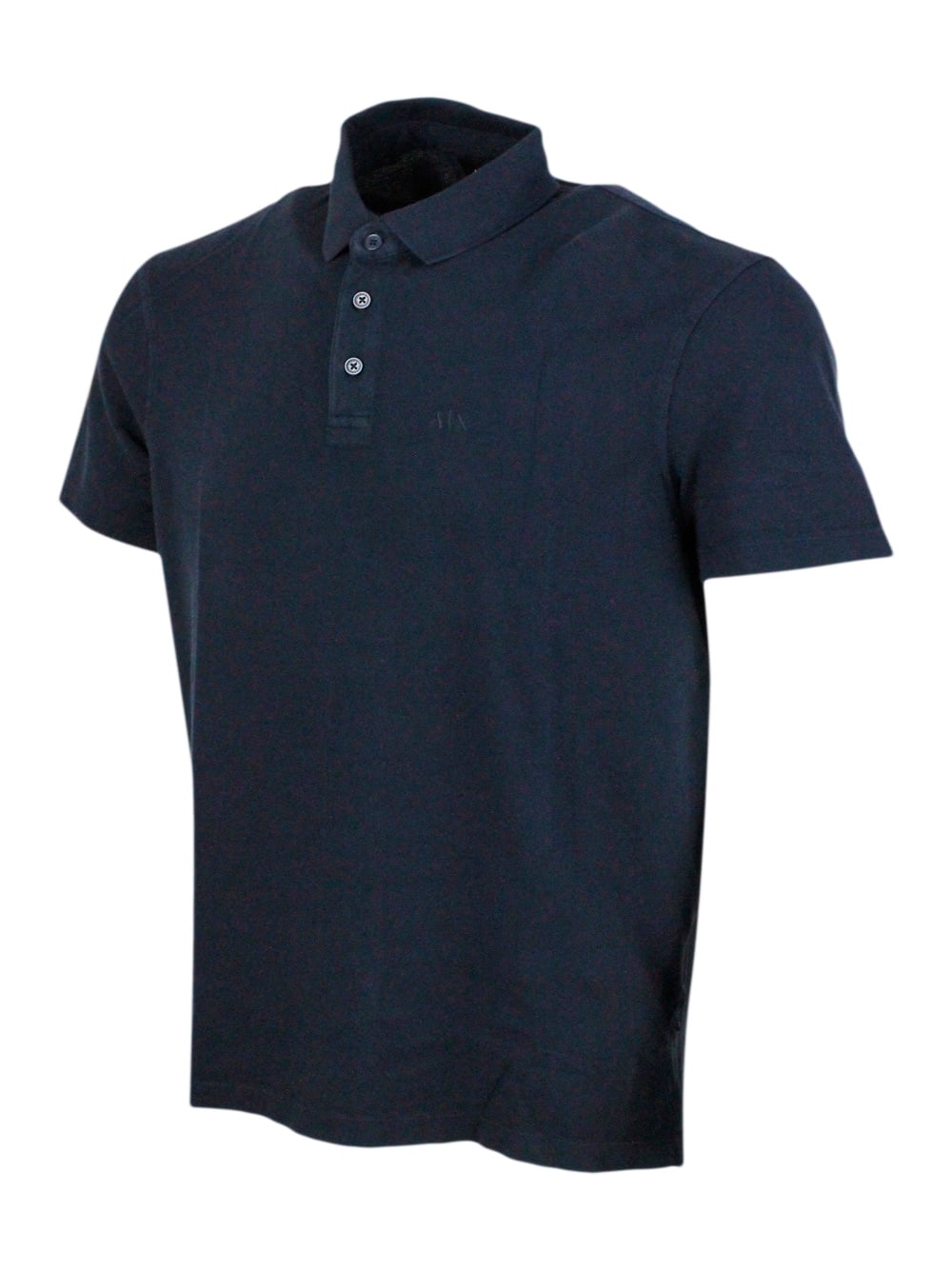 Shop Armani Collezioni 3-button Short-sleeved Pique Cotton Polo Shirt With Logo Embroidered On The Chest In Blu