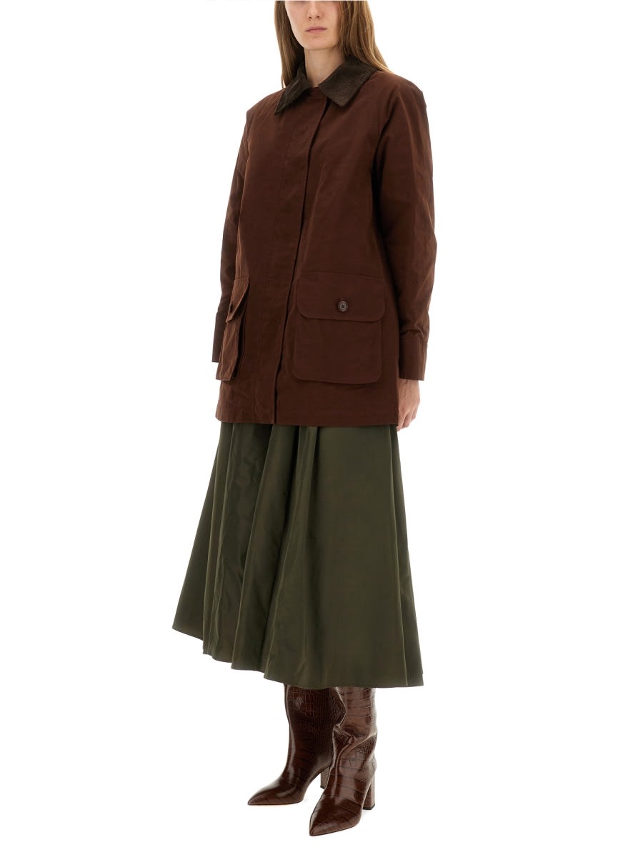 Aspesi Corduroy Collar Long Sleeve Coat In Brown