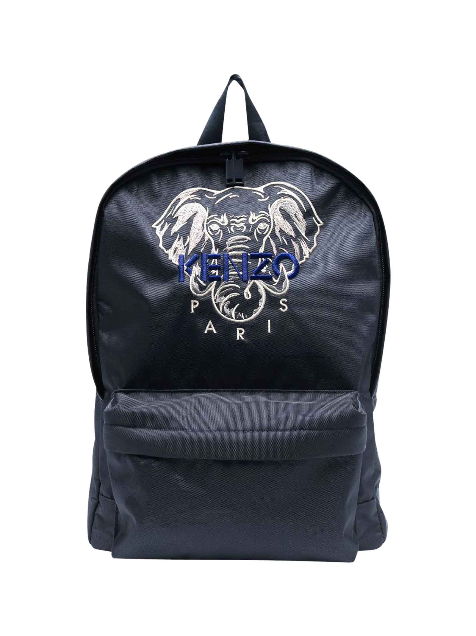 Kenzo Kids Unisex Anthracite Backpack With Elephant Embroidery And Logo On The Front By.