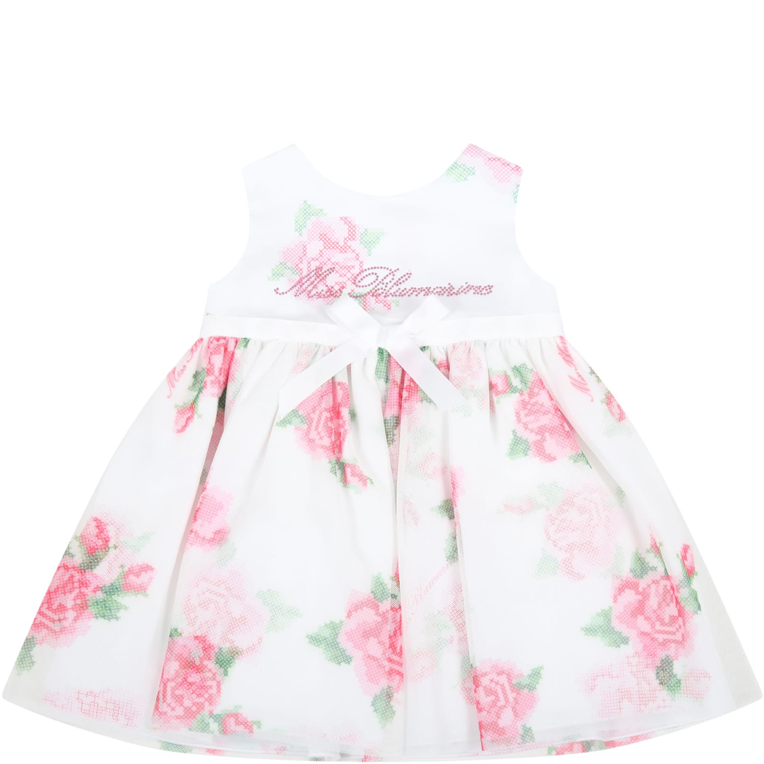 Blumarine White Dress For Baby Girl With Logo