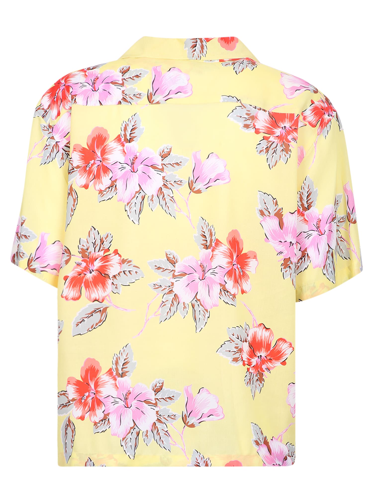Shop Palm Angels Hibiscus Print Shirt In Yellow